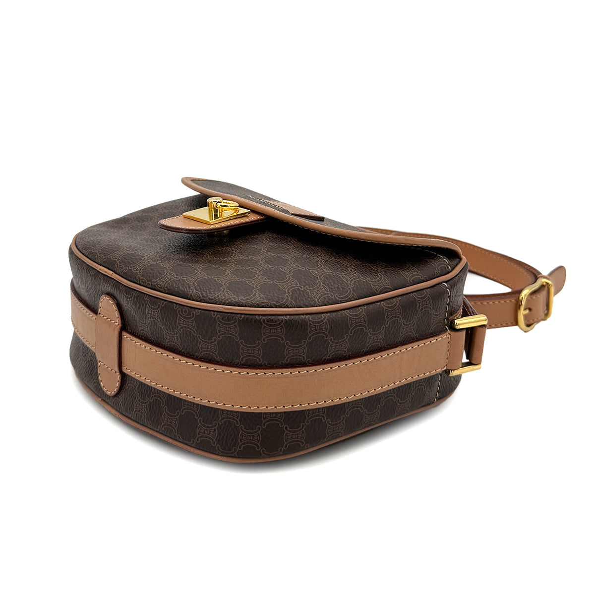 CELINE VINTAGE MACADAM SHOULDER BAG BROWN PVC LEATHER 90299088