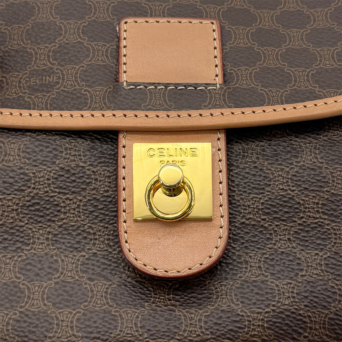 CELINE VINTAGE MACADAM SHOULDER BAG BROWN PVC LEATHER 90299088