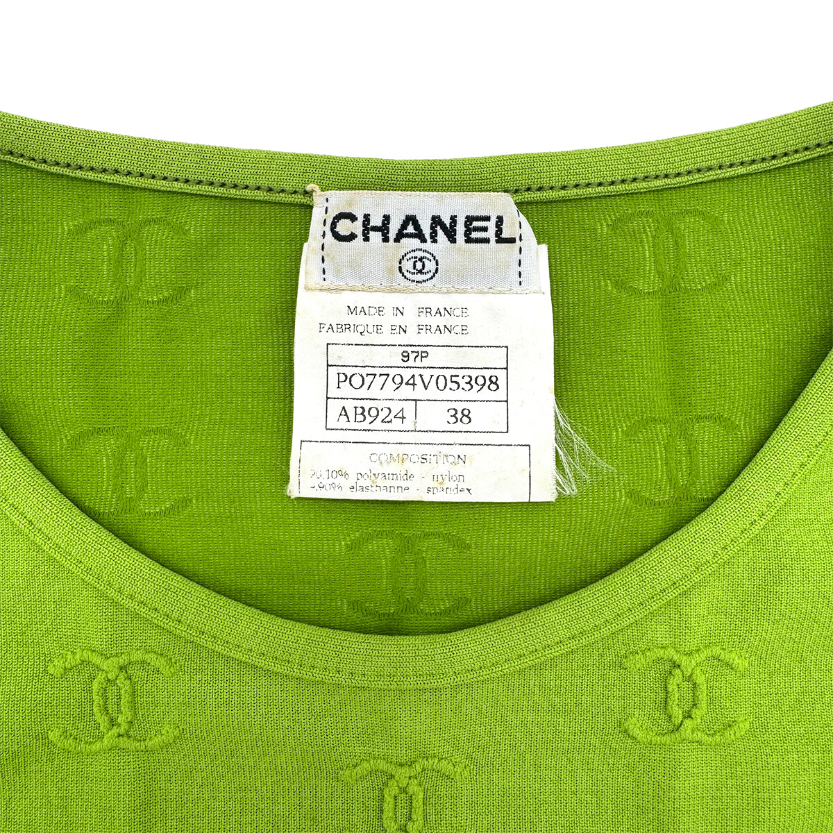 CHANEL VINTAGE COCOMARK HALF SLEEVE SHORT TOPS GREEN NYLON 38 97P RTW 90299119