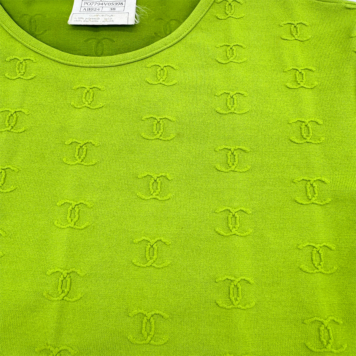 CHANEL VINTAGE COCOMARK HALF SLEEVE SHORT TOPS GREEN NYLON 38 97P RTW 90299119