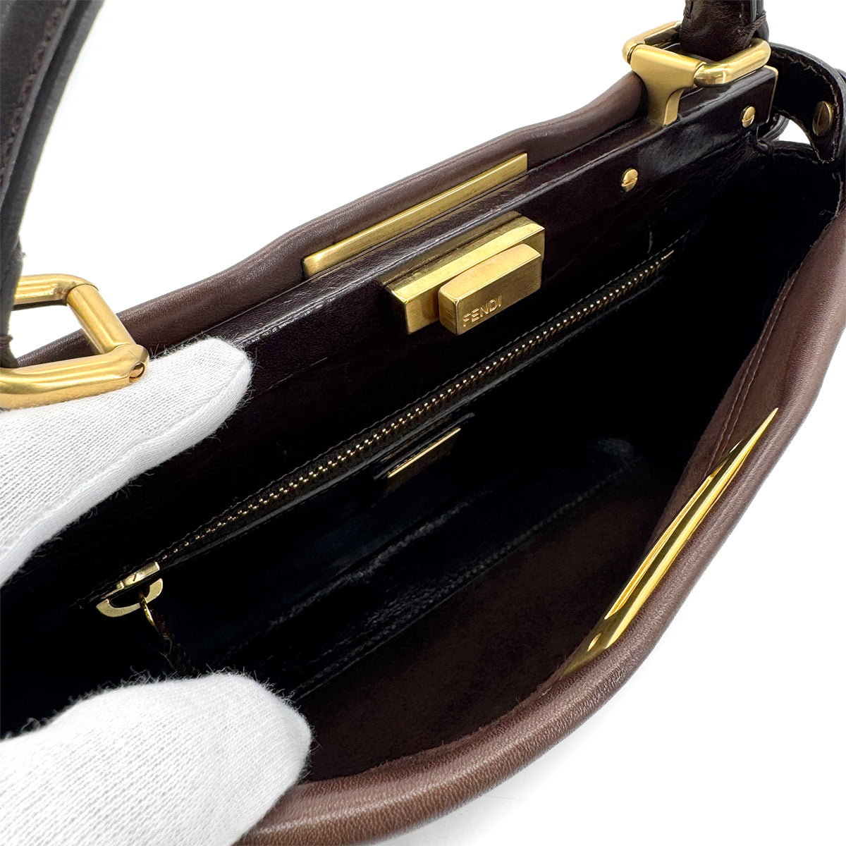 FENDI PEEKABOO REGULAR HAND SHOULDER BAG LEATHER BROWN 8BN226 90299152