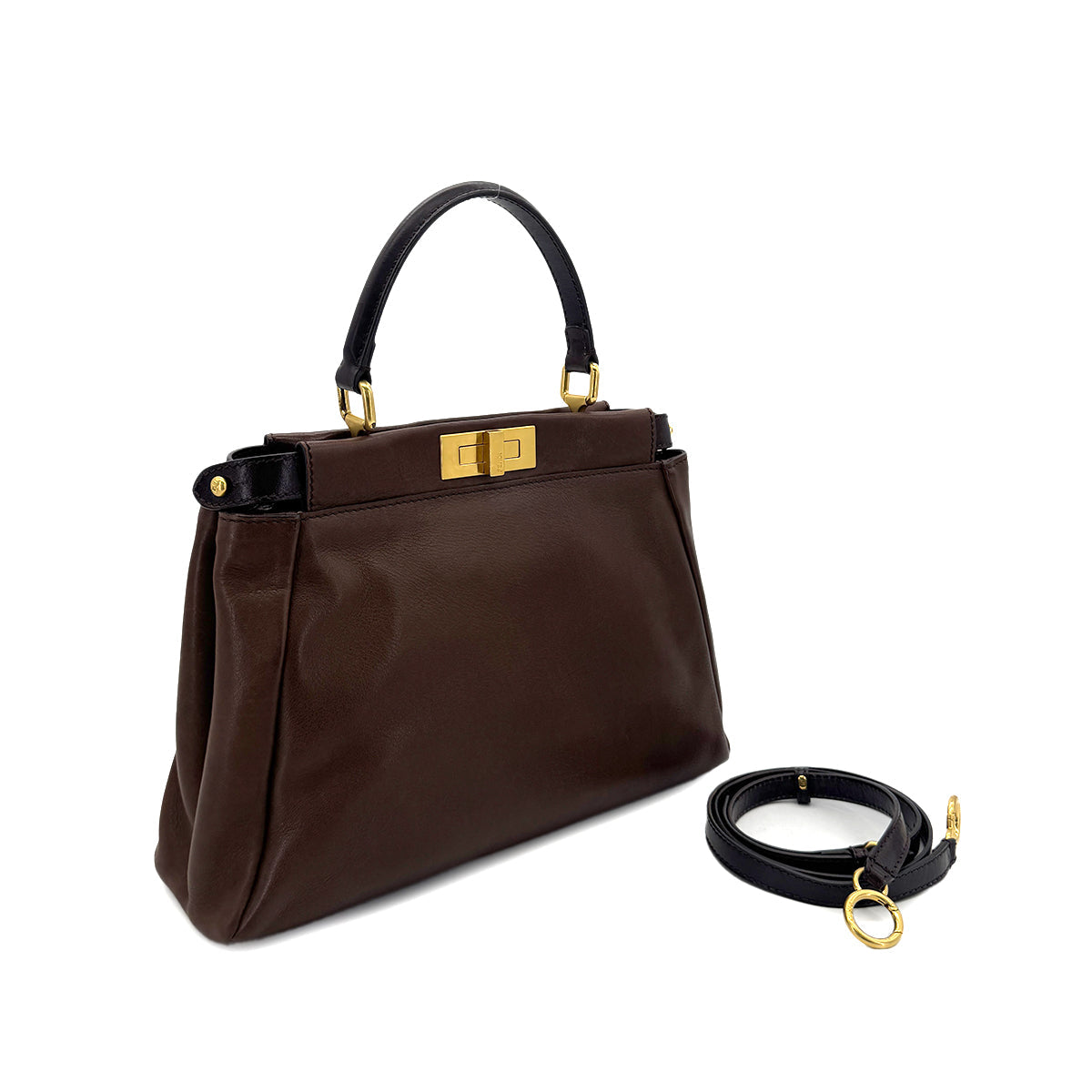 FENDI PEEKABOO REGULAR HAND SHOULDER BAG LEATHER BROWN 8BN226 90299152