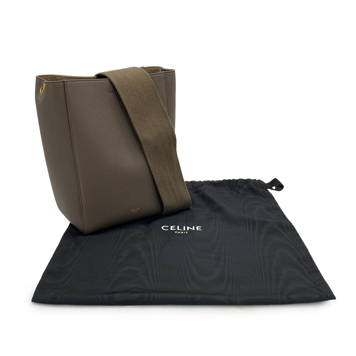 CELINE SANGLE SMALL BUCKET SHOULDER BAG GRAY LEATHER 90299160