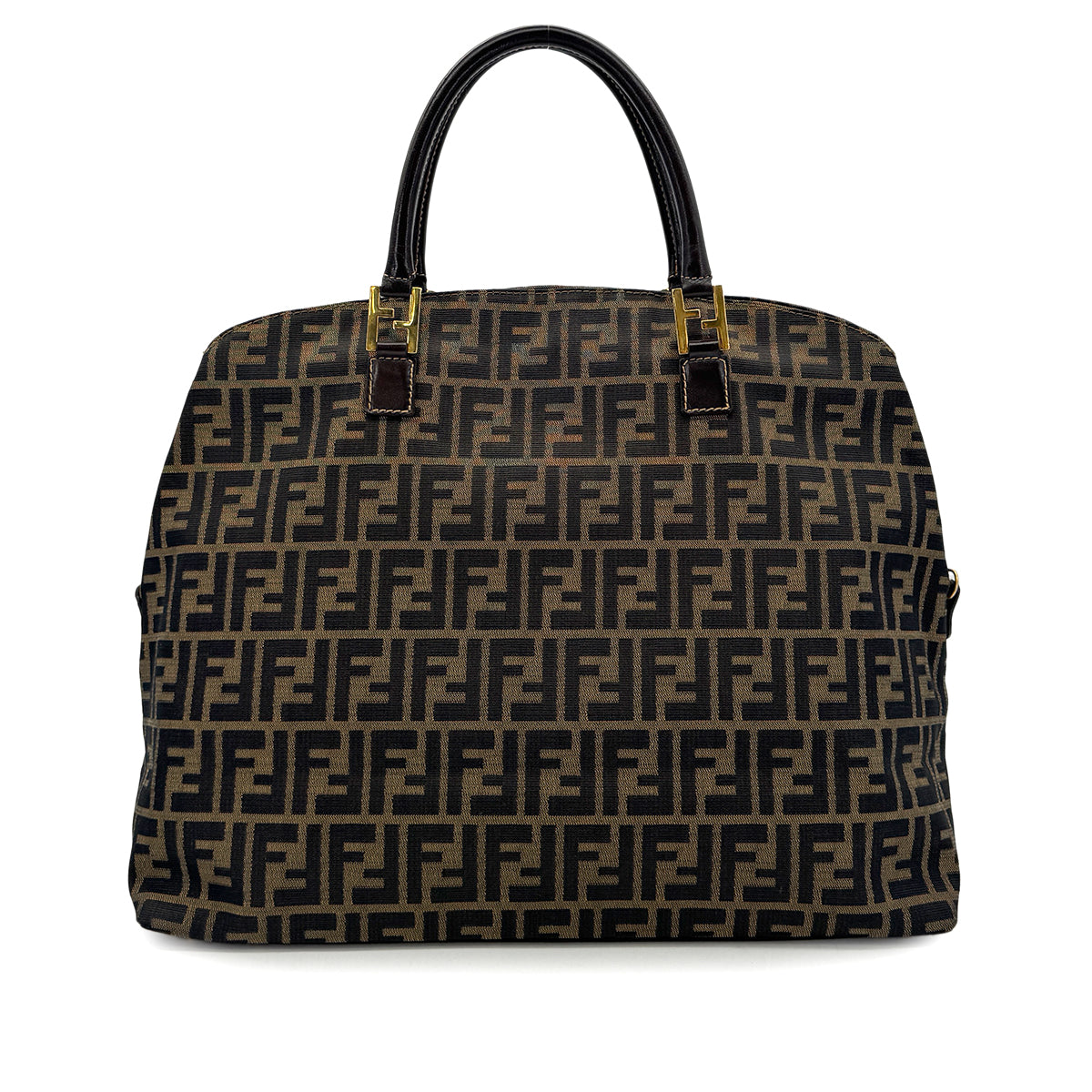 FENDI ZUCCA TOTE SHOULDER BAG BROWN BLACK CANVAS LEATHER 90299167