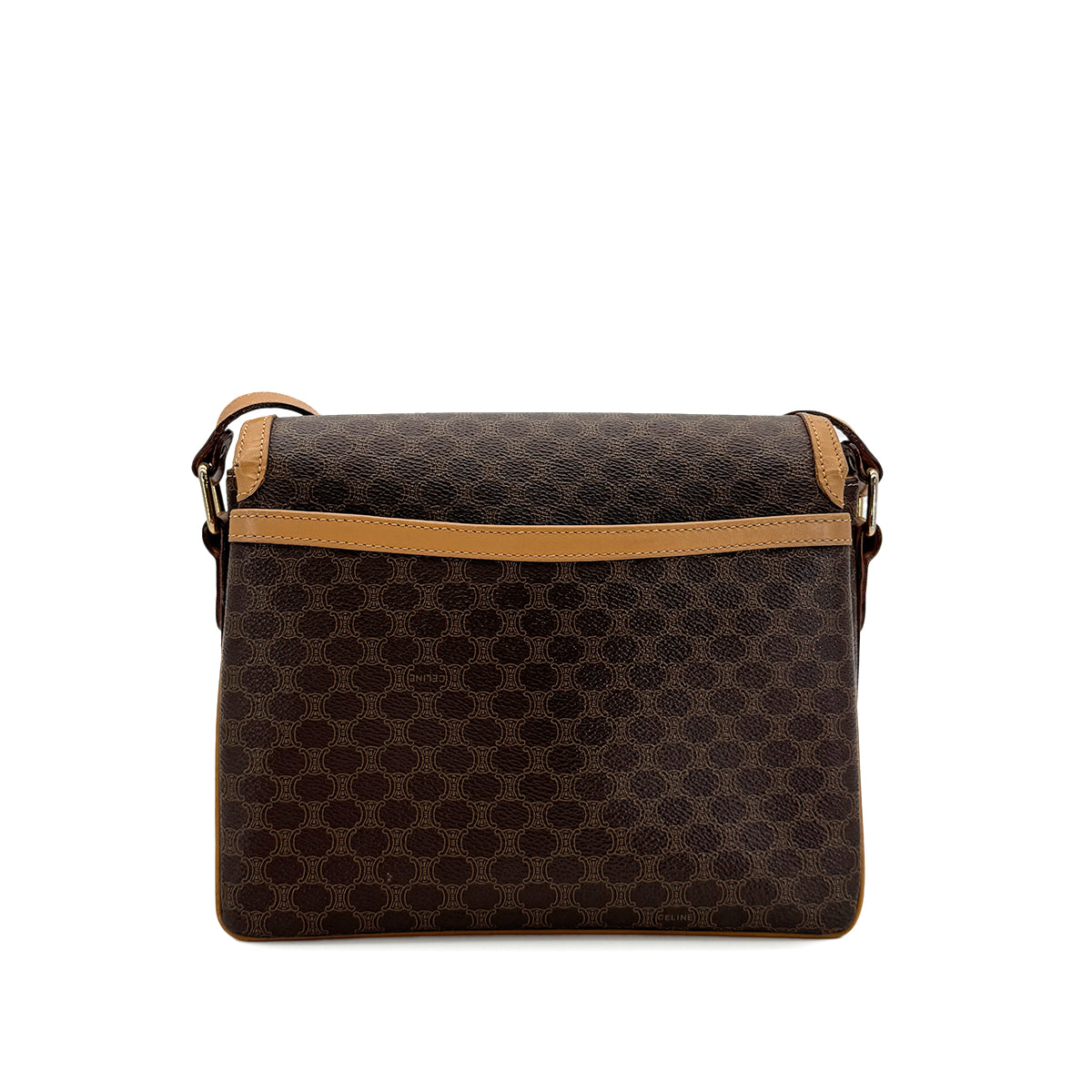 CELINE VINTAGE MACADAM SHOULDER BAG BROWN PVC LEATHER 90299310