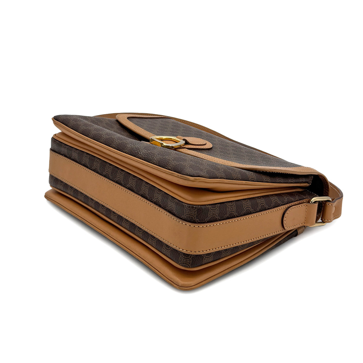 CELINE VINTAGE MACADAM SHOULDER BAG BROWN PVC LEATHER 90299310