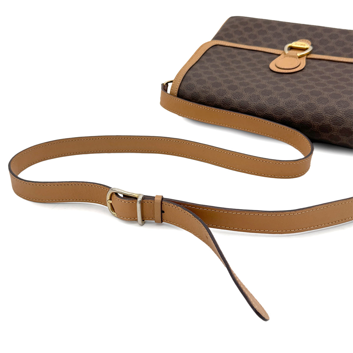 CELINE VINTAGE MACADAM SHOULDER BAG BROWN PVC LEATHER 90299310