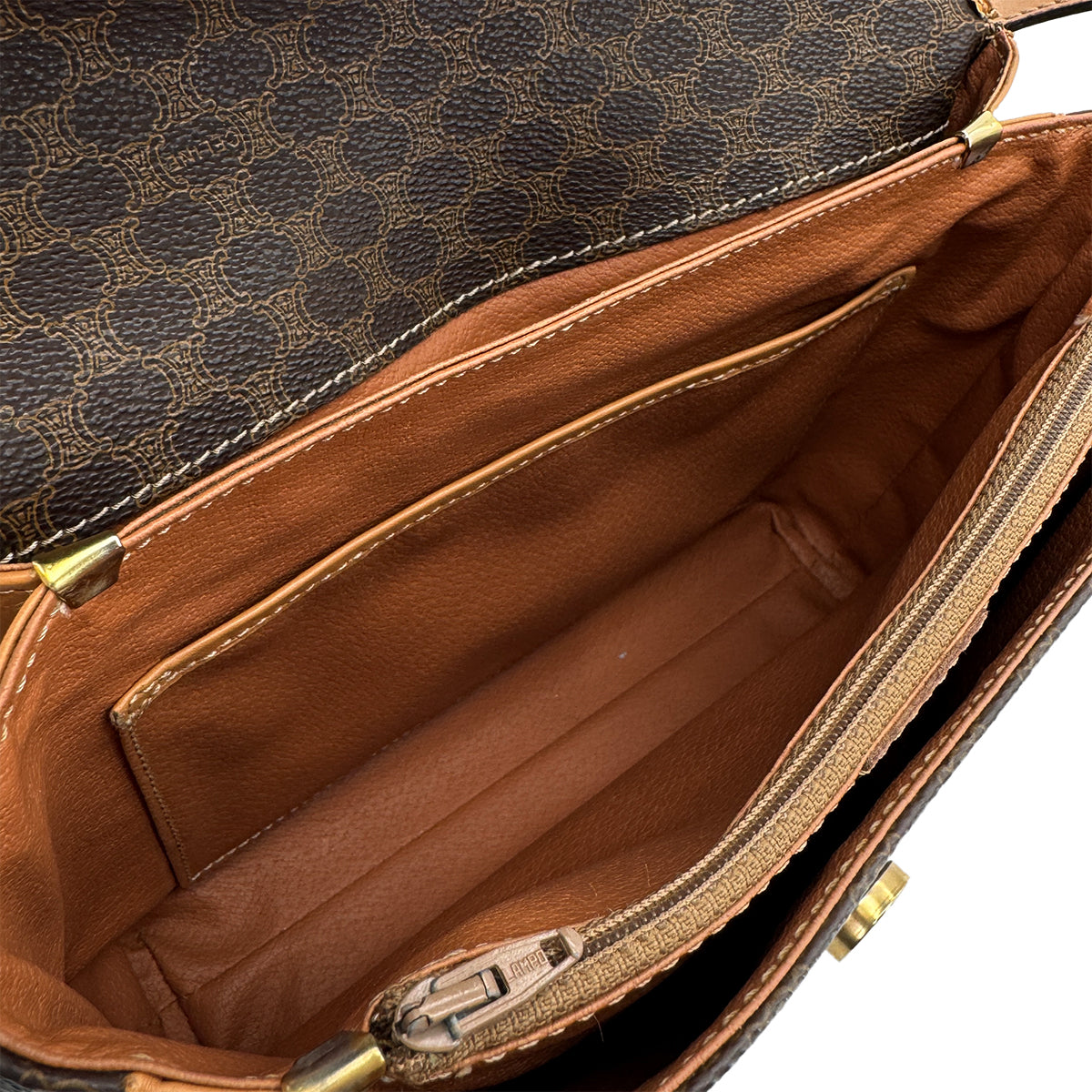 CELINE VINTAGE MACADAM SHOULDER BAG BROWN PVC LEATHER 90299310