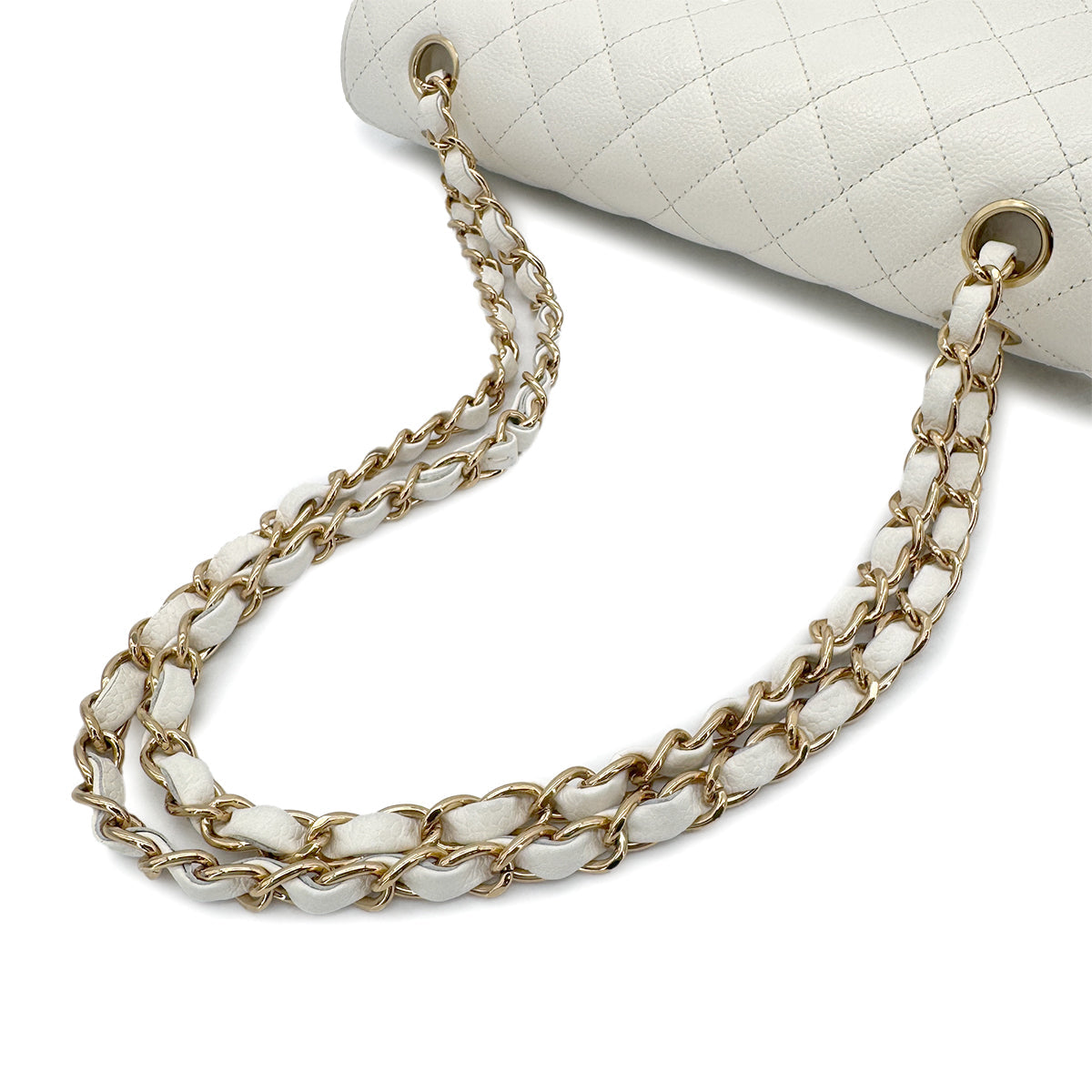 CHANEL VINTAGE CLASSIC FLAP MEDIUM CHAIN SHOULDER BAG WHITE CAVIAR SKIN 90301011