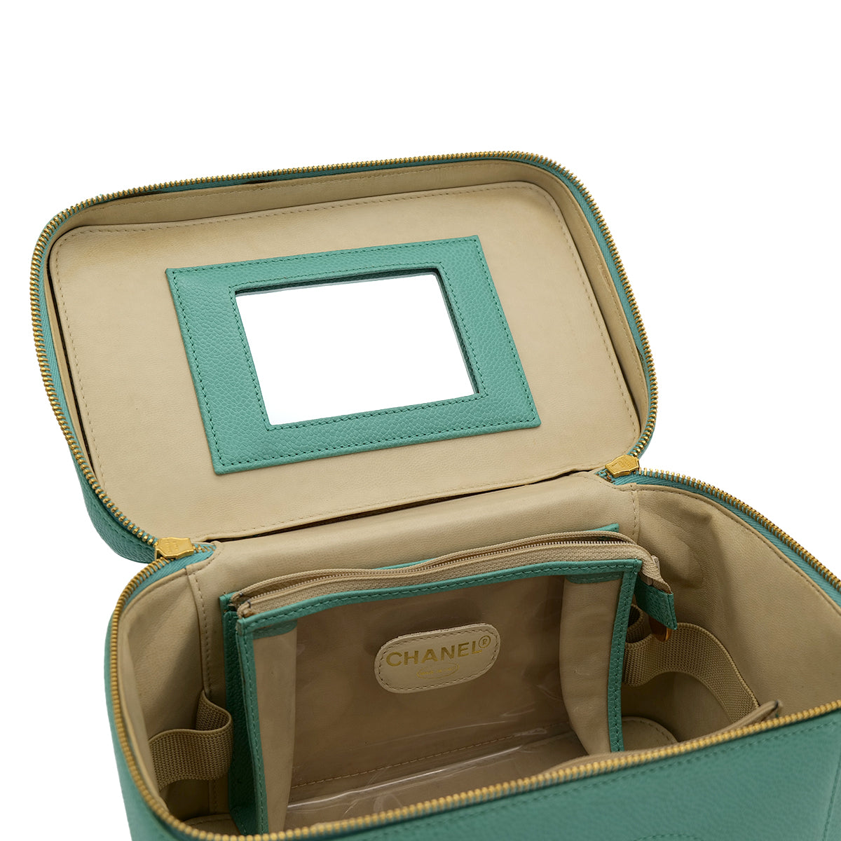 CHANEL VINTAGE VANITY HAND SHOULDER BAG GREEN CAVIAR SKIN 90301848