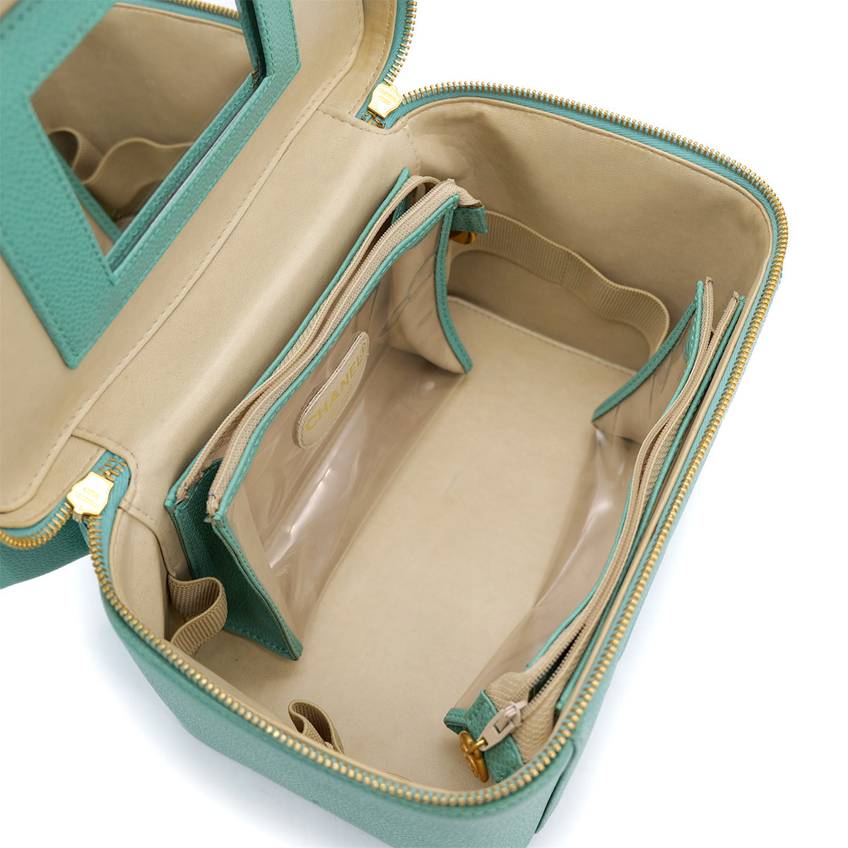 CHANEL VINTAGE VANITY HAND SHOULDER BAG GREEN CAVIAR SKIN 90301848