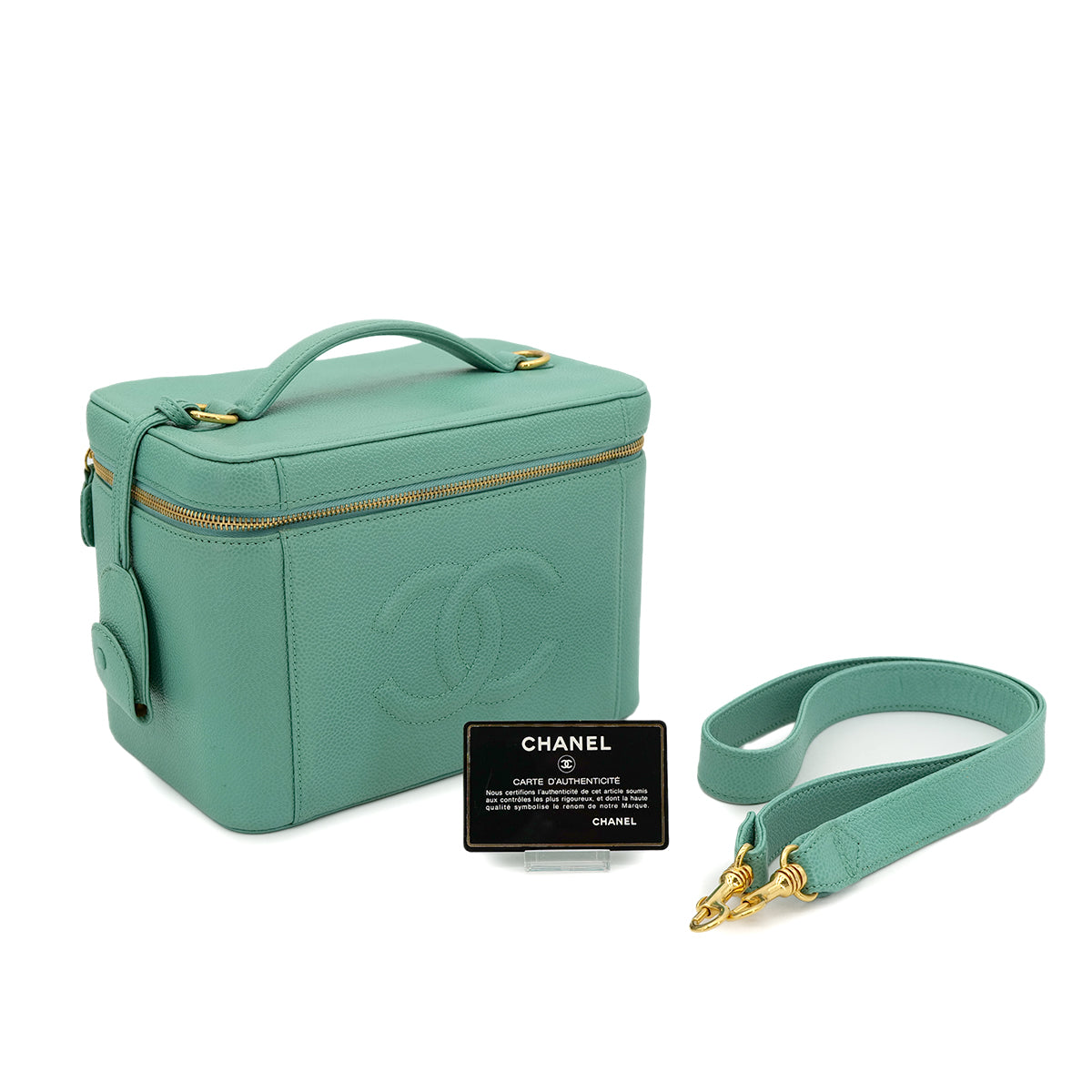 CHANEL VINTAGE VANITY HAND SHOULDER BAG GREEN CAVIAR SKIN 90301848