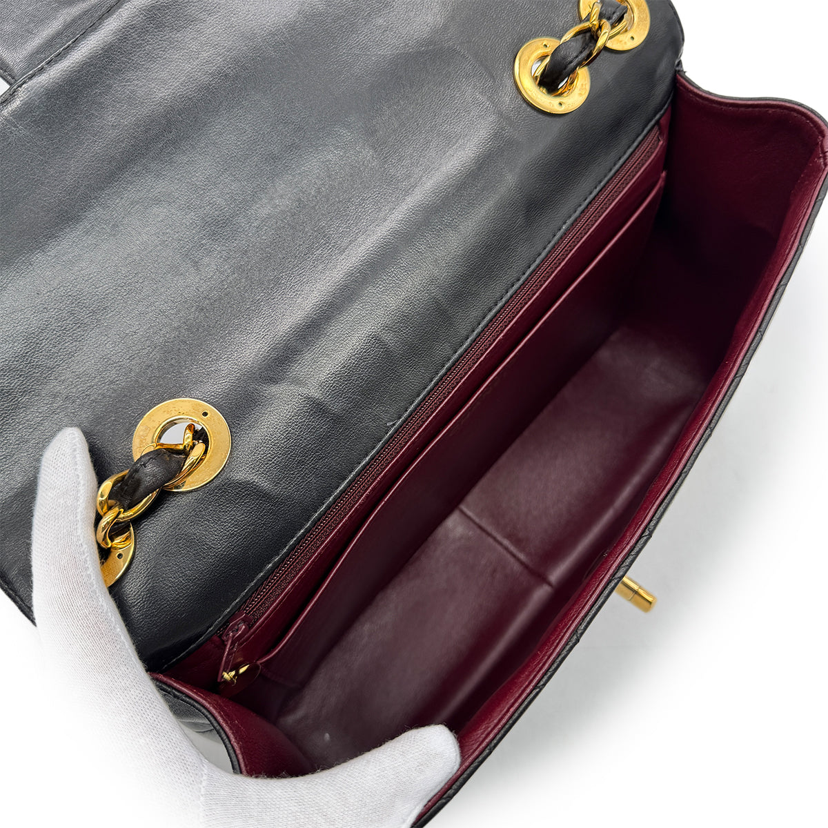 CHANEL VINTAGE JUMBO MATELASSE 30 CHAIN SHOULDER BAG BLACK LAMB SKIN 90302177