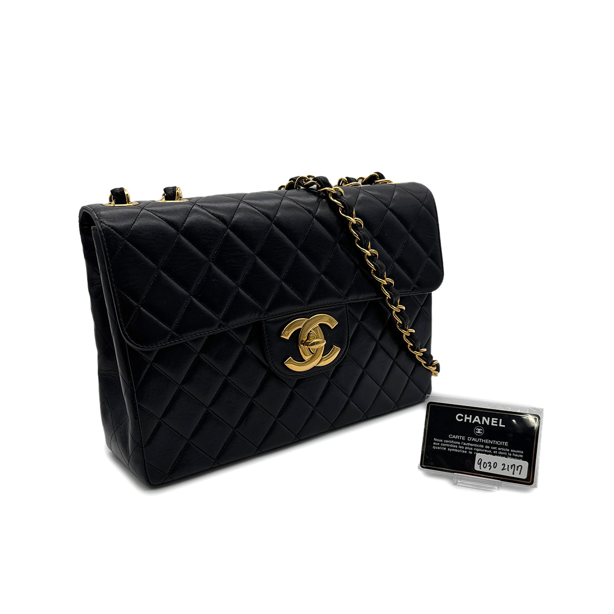 CHANEL VINTAGE JUMBO MATELASSE 30 CHAIN SHOULDER BAG BLACK LAMB SKIN 90302177