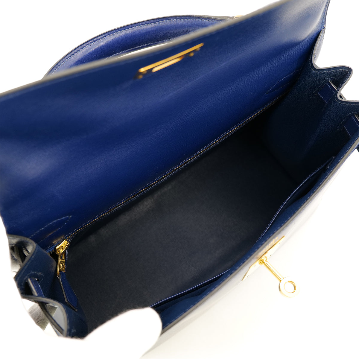 HERMES KELLY 28 SELLIER BLUE ROY BOXCALF HAND SHOULDER BAG 〇Y GHW 90302180 - PURPOSE