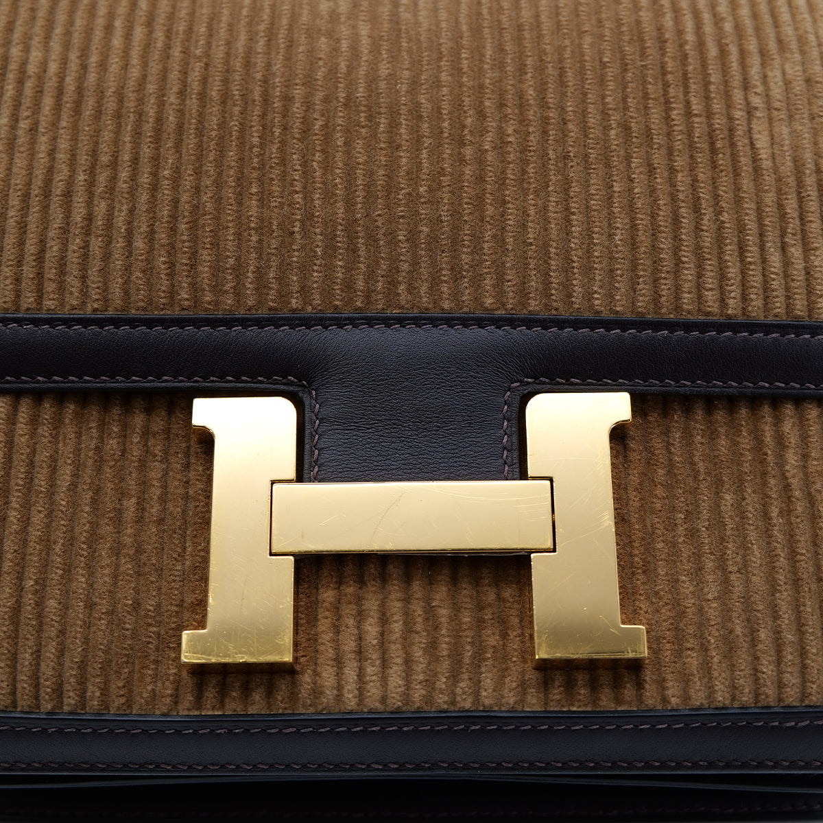 HERMES CONSTANCE 23 TABAC CAMEL EBENE CORDUROY SWIFT SHOULDER BAG D GHW 90302183