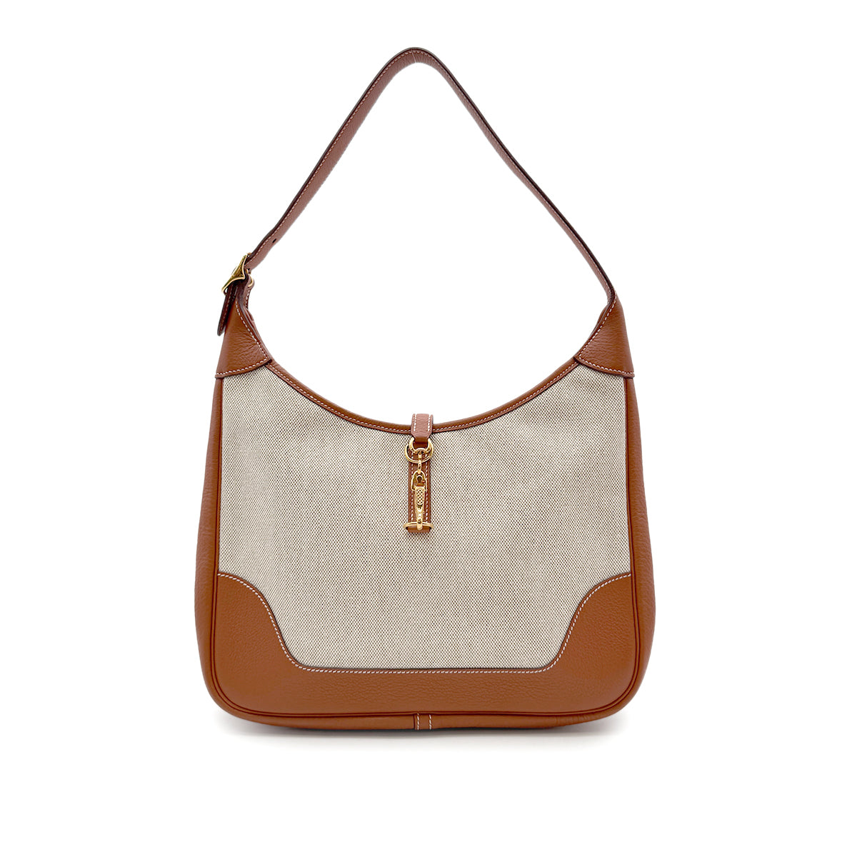 HERMES TRIM 31 FAUVE TOGO TOILE H SHOULDER BAG □F GHW 90302332