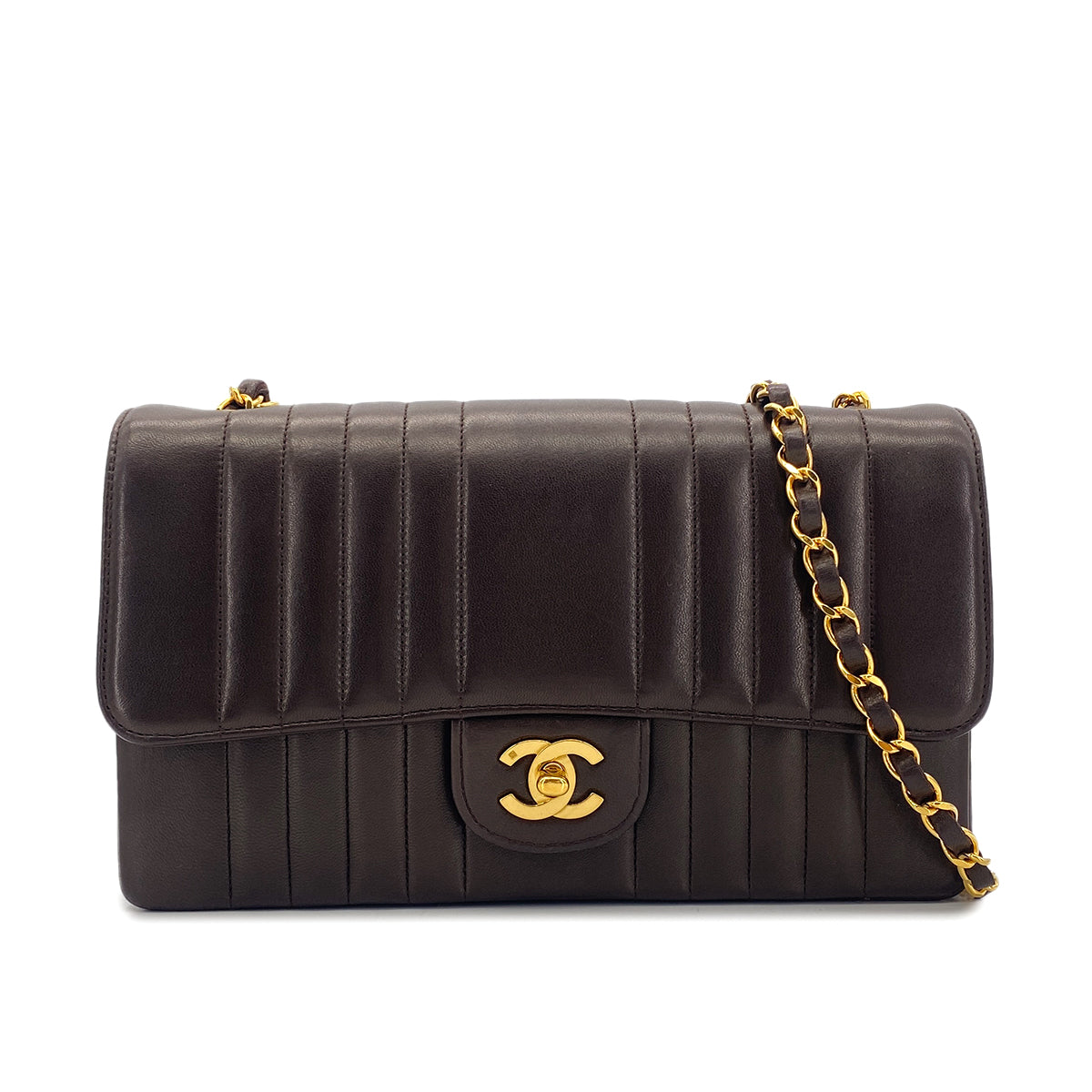 CHANEL VINTAGE MADEMOISELLE CHAIN SHOULDER BAG BROWN LAMB SKIN 90302645