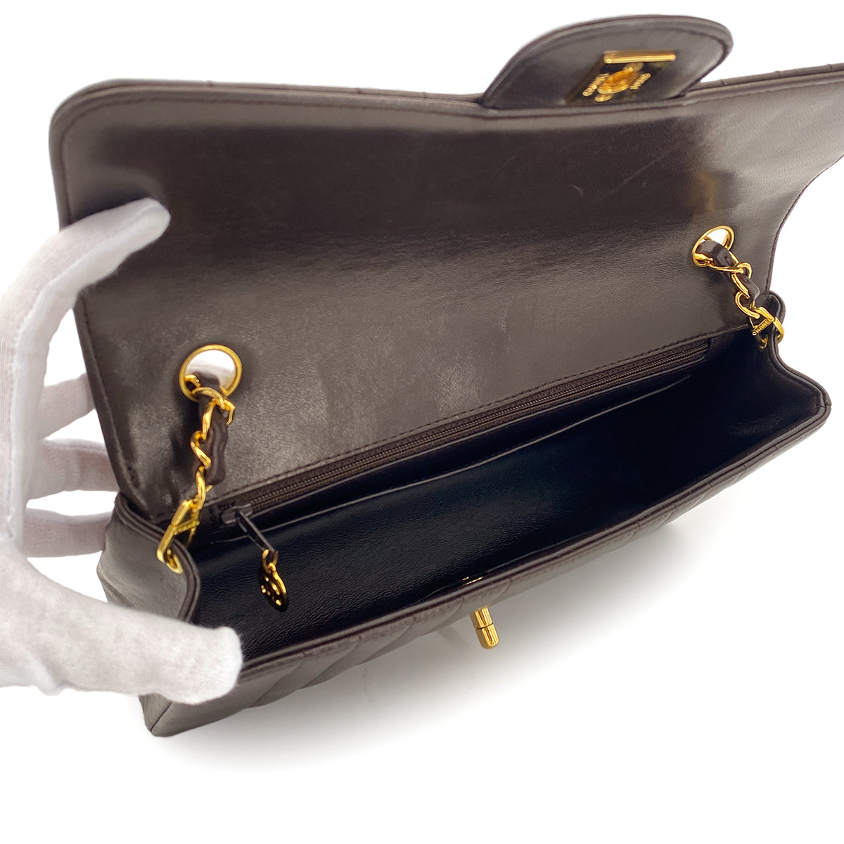 CHANEL VINTAGE MADEMOISELLE CHAIN SHOULDER BAG BROWN LAMB SKIN 90302645