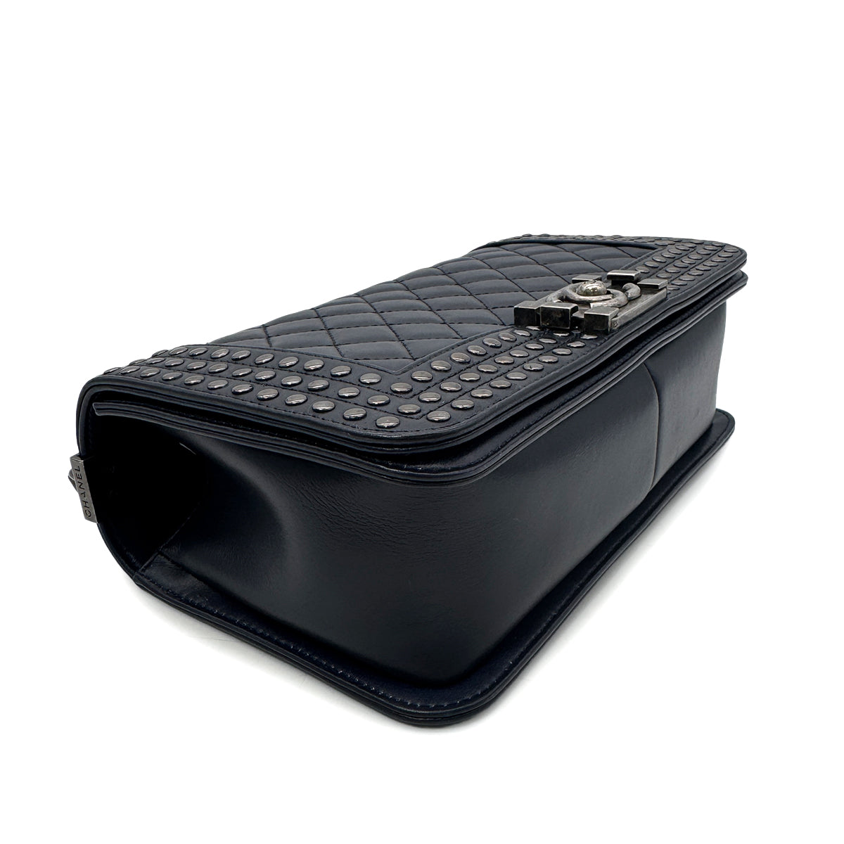 CHANEL BOY CHANEL CHAIN SHOULDER BAG NAVY LEATHER 90302646