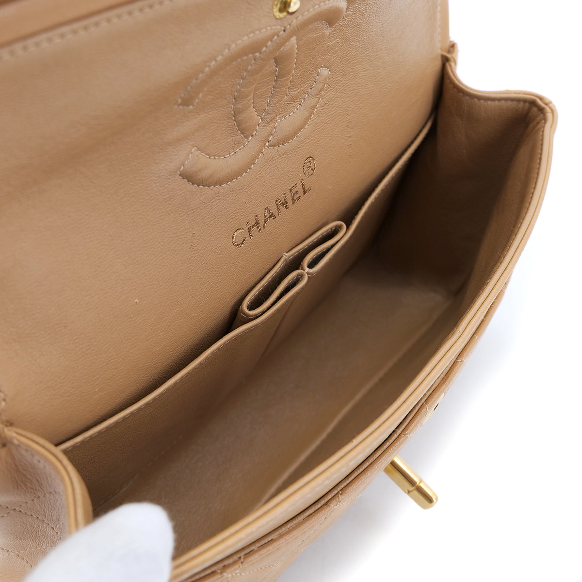 CHANEL VINTAGE CLASSIC FLAP SMALL CHAIN SHOULDER BAG CAMEL LAMB SKIN 90302649