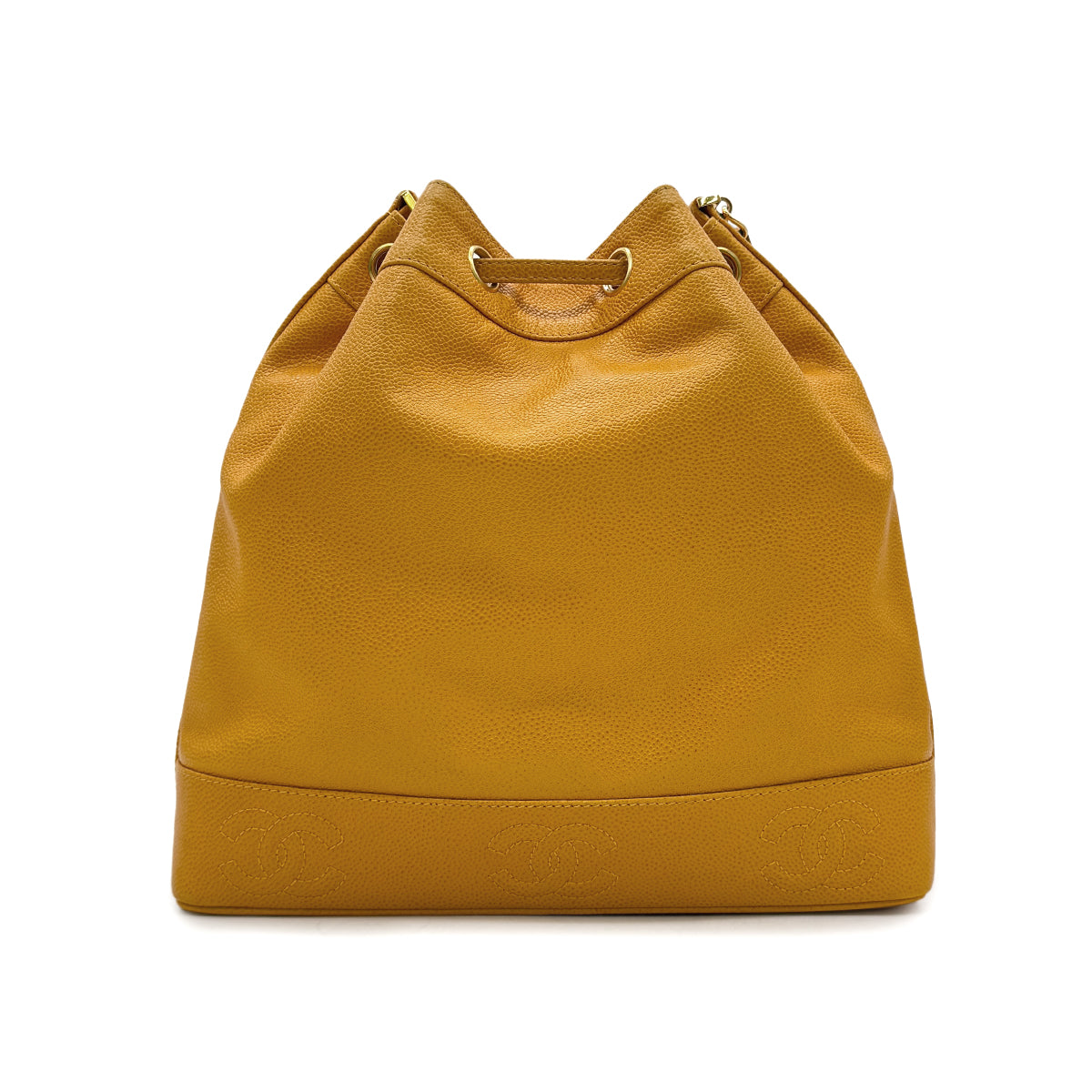 CHANEL VINTAGE TRIPLE COCOMARK DRAWSTRING CHAIN SHOULDER BAG YELLOW CAVIAR SKIN 90302912