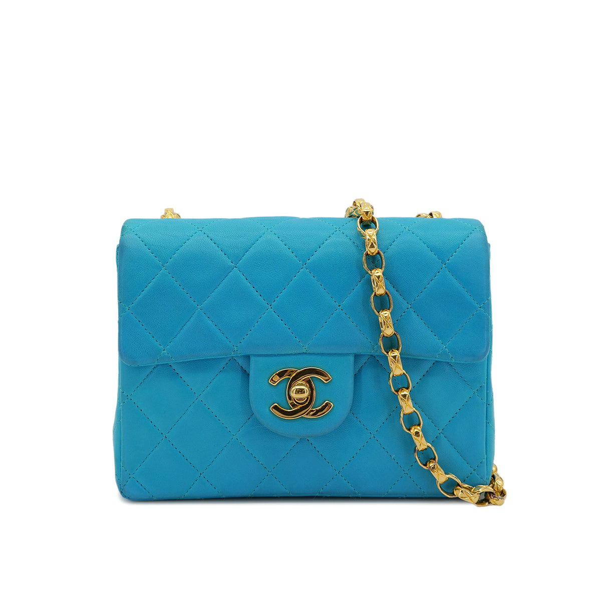 CHANEL VINTAGE MINI SQUARE 17 BIJOU CHAIN SHOULDER BAG BLUE LAMB SKIN 90303008