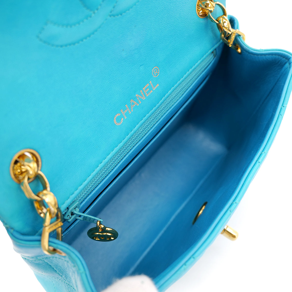 CHANEL VINTAGE MINI SQUARE 17 BIJOU CHAIN SHOULDER BAG BLUE LAMB SKIN 90303008 - PURPOSE