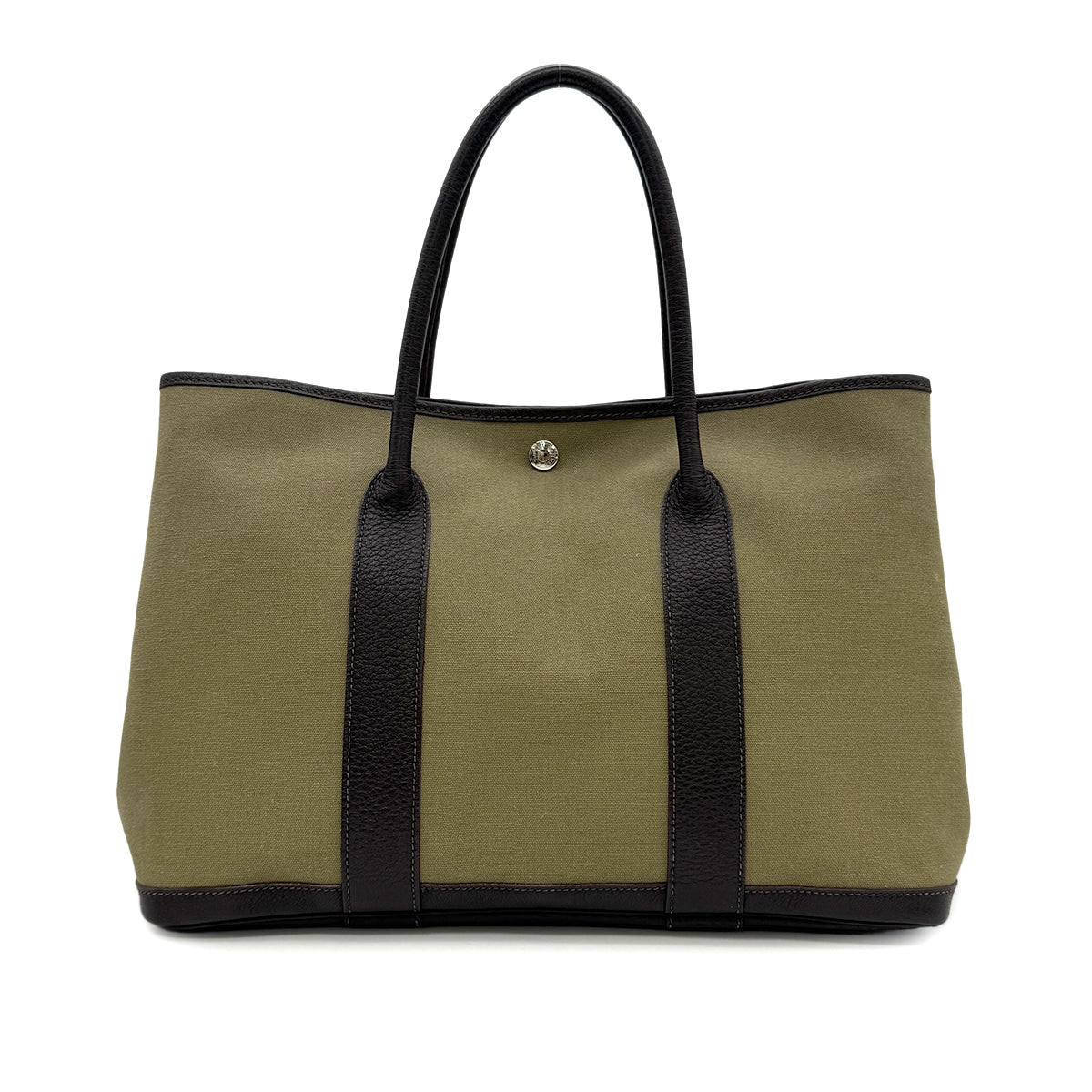 HERMES GARDEN PARTY PM KAHKI TOILE OFFICIER VEAU NEGONDA TOTE BAG □F 90303015