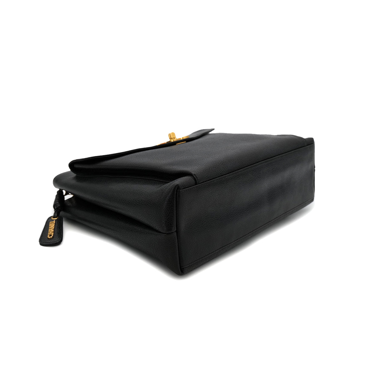 CHANEL VINTAGE TURN LOCK CHAIN TOTE BAG BLACK CAVIAR SKIN 90303016