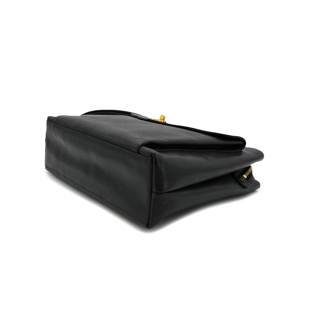 CHANEL VINTAGE TURN LOCK CHAIN TOTE BAG BLACK CAVIAR SKIN 90303016