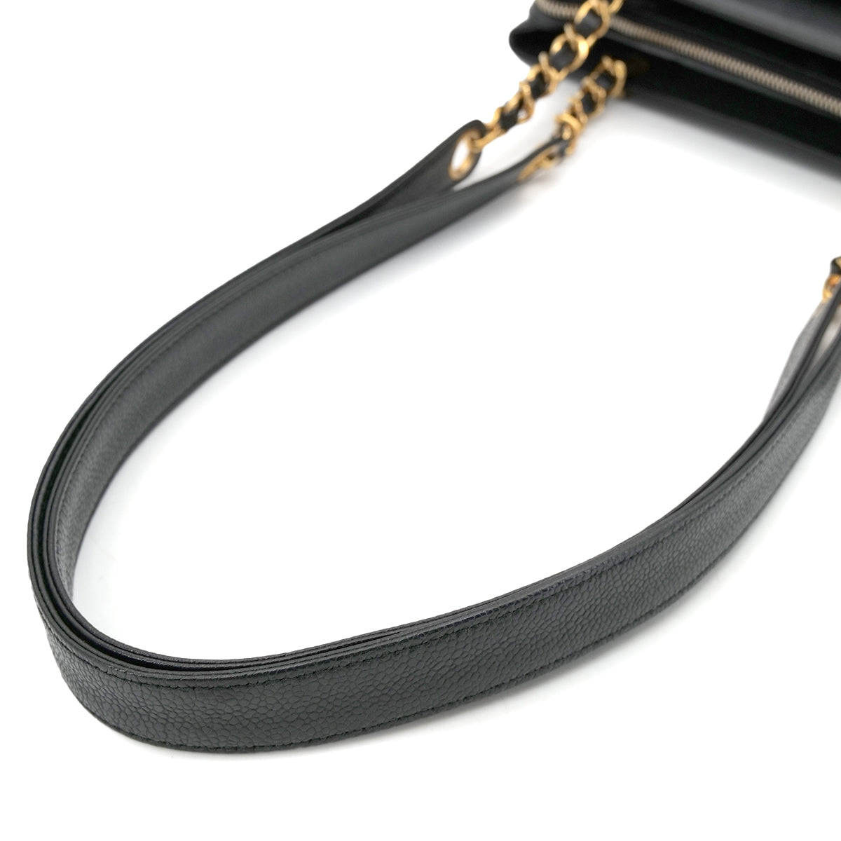 CHANEL VINTAGE TURN LOCK CHAIN TOTE BAG BLACK CAVIAR SKIN 90303016