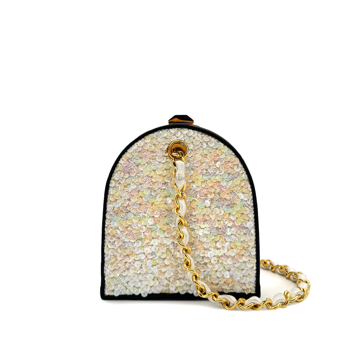 CHANEL VINTAGE COCOMARK KISS LOCK CHAIN SHOULDER BAG WHITE SEQUINS 90303023