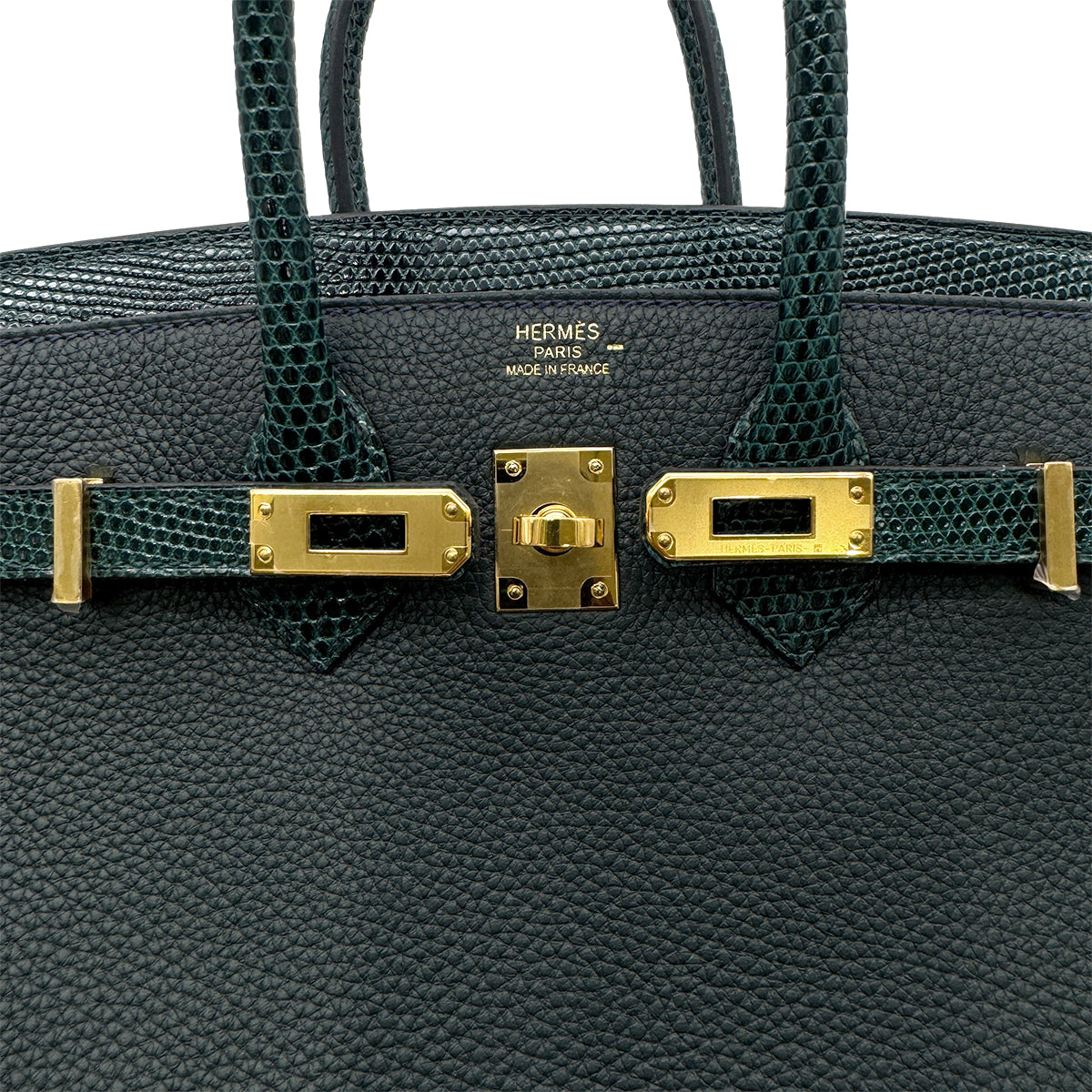 HERMES BIRKIN 25 TOUCH VERT CYPRESS VERT FONCE LIZARD TOGO HAND BAG W GHW 90303310