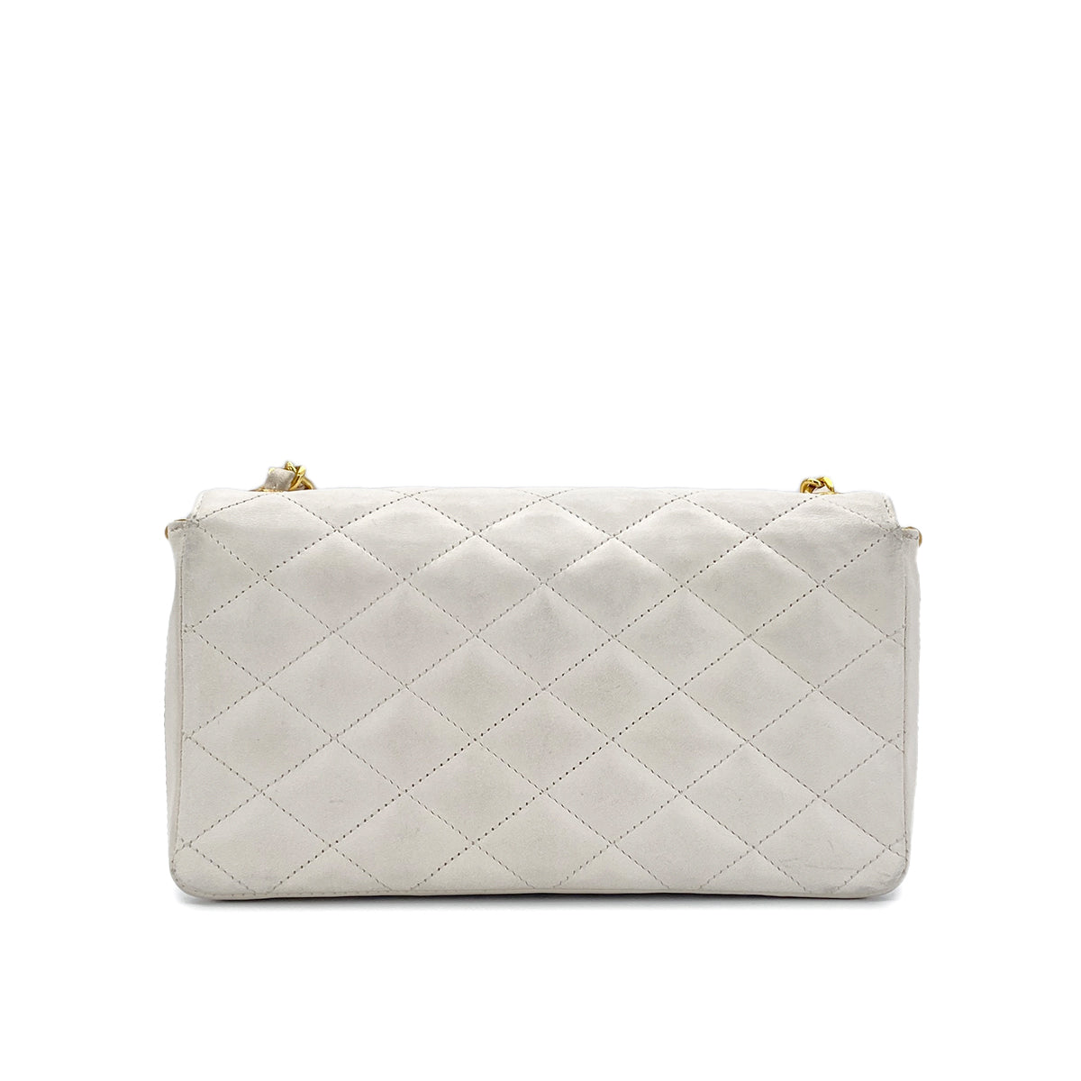 CHANEL VINTAGE MINI MATELASSE BIG COCO CHAIN SHOULDER BAG WHITE LAMB SKIN 90303314