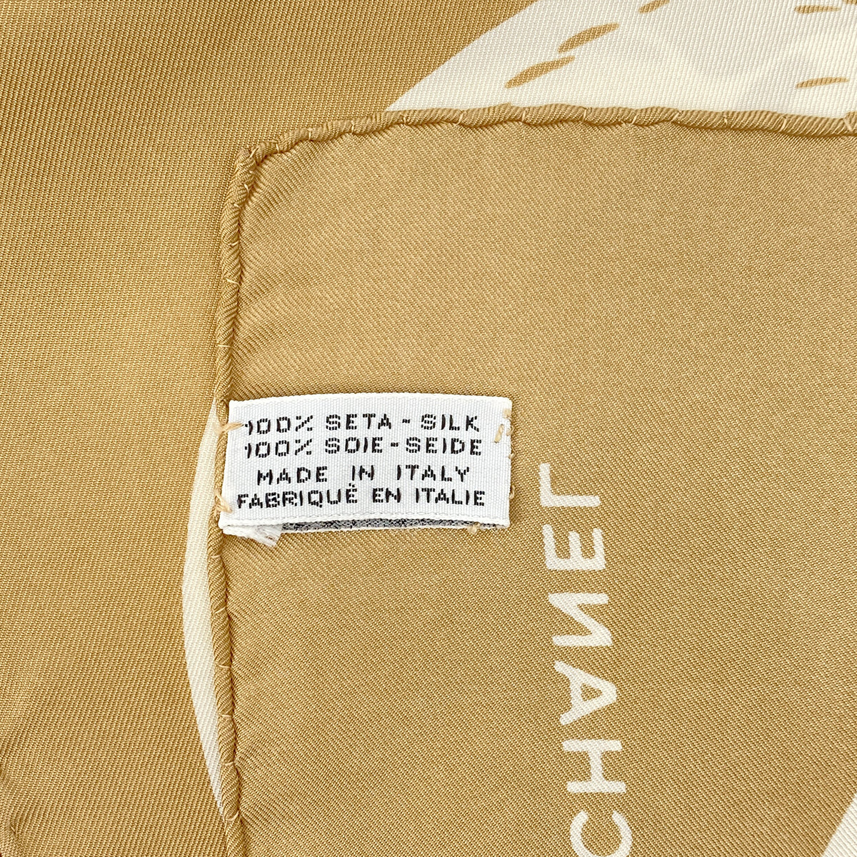 CHANEL VINTAGE SCARF BEIGE WHITE SILK 90303497