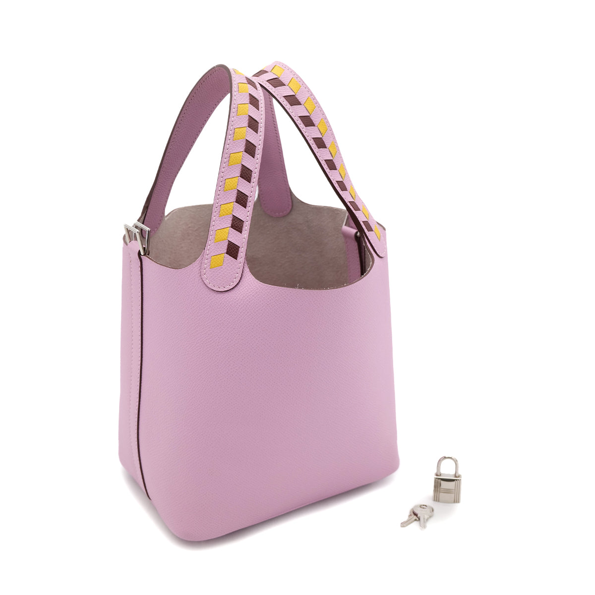 HERMES PICOTIN LOCK PM TRESSAGE DE CUIR MAUVE SYLVESTRE JAUNE DE NAPLES ROUGE H EPSOM HAND BAG C 90303727