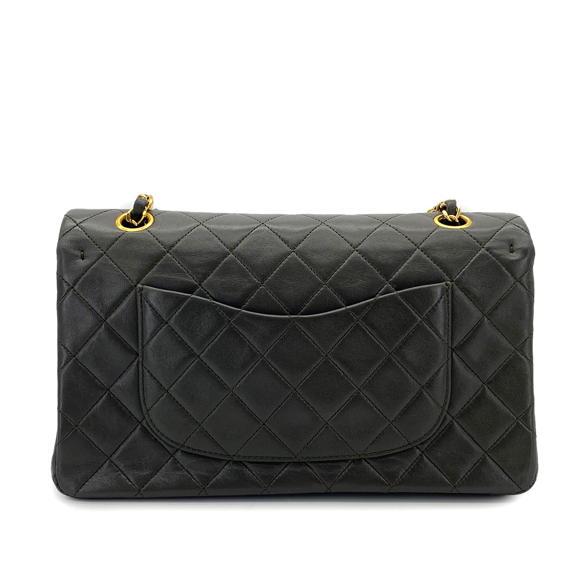 CHANEL VINTAGE CLASSIC FLAP MEDIUM CHAIN SHOULDER BAG KAHKI LAMB SKIN 90303729