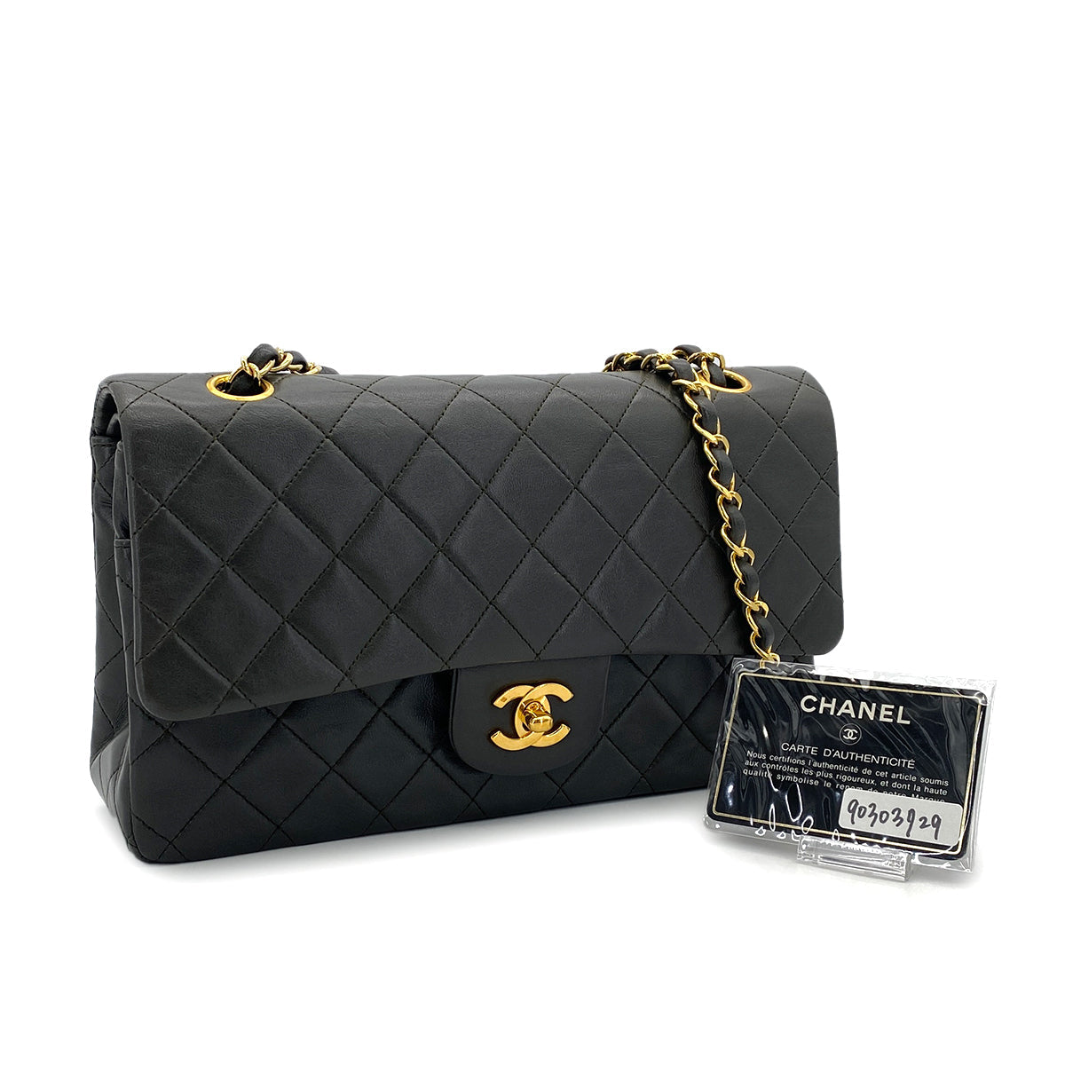 CHANEL VINTAGE CLASSIC FLAP MEDIUM CHAIN SHOULDER BAG KAHKI LAMB SKIN 90303729