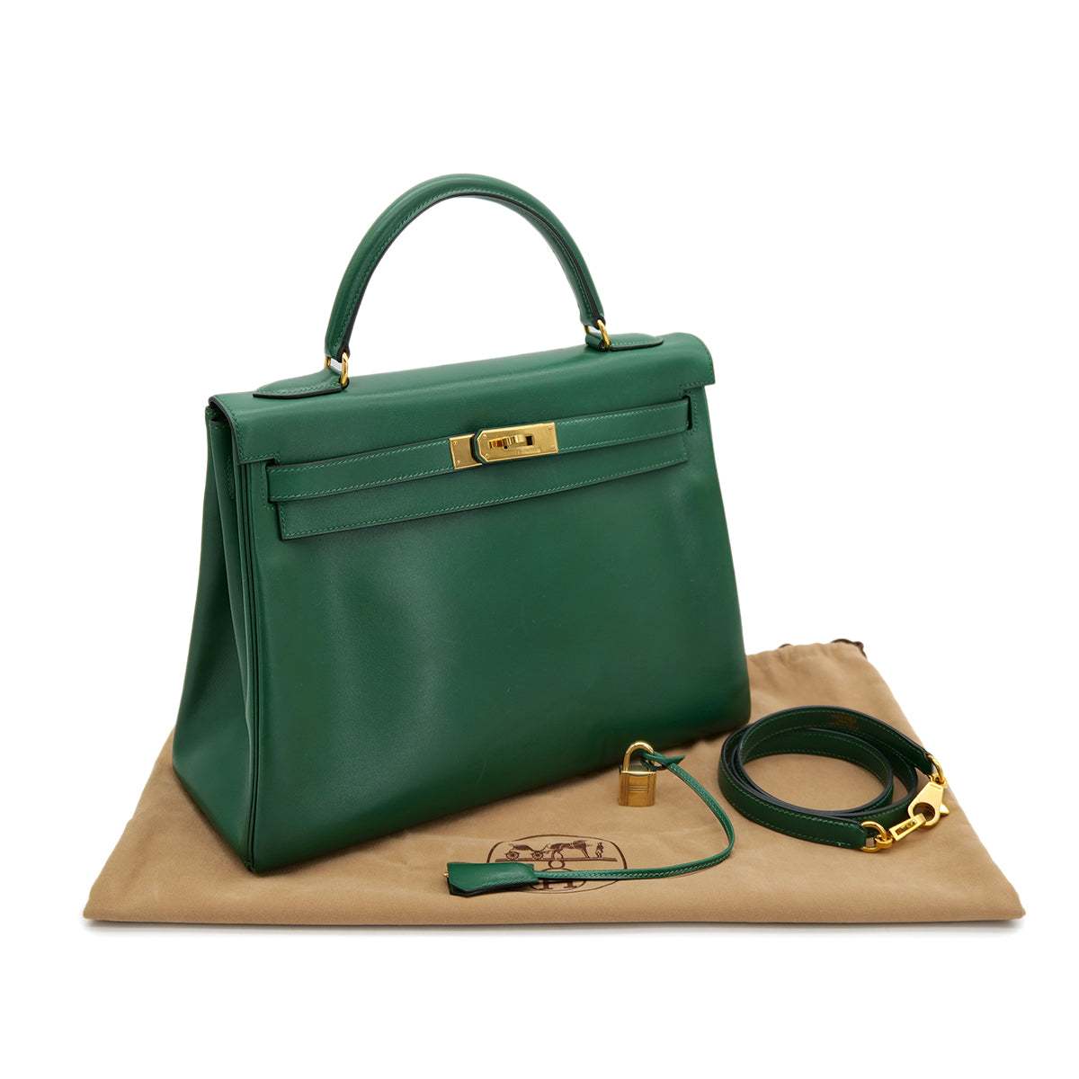 HERMES KELLY 32 RETOURNE VERT BOXCALF HAND SHOULDER BAG □B GHW 90304028