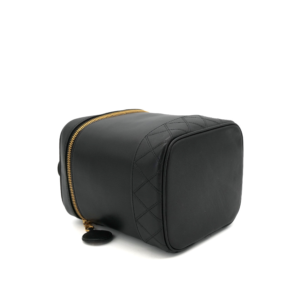 CHANEL VINTAGE VANITY HAND BAG BLACK LEATHER 90304030