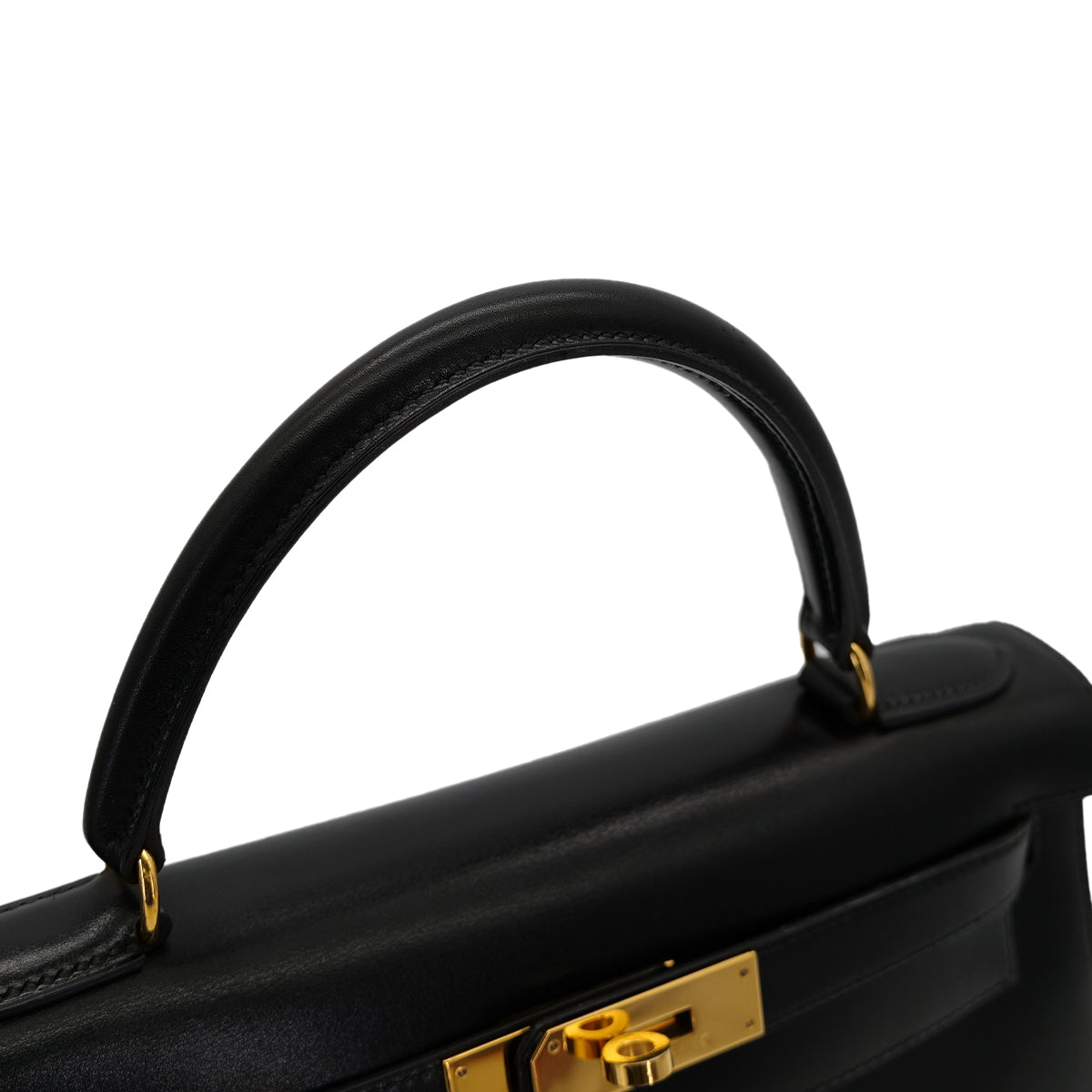 HERMES KELLY 28 SELLIER BLACK BOXCALF HAND SHOULDER BAG 〇X GHW 90304099