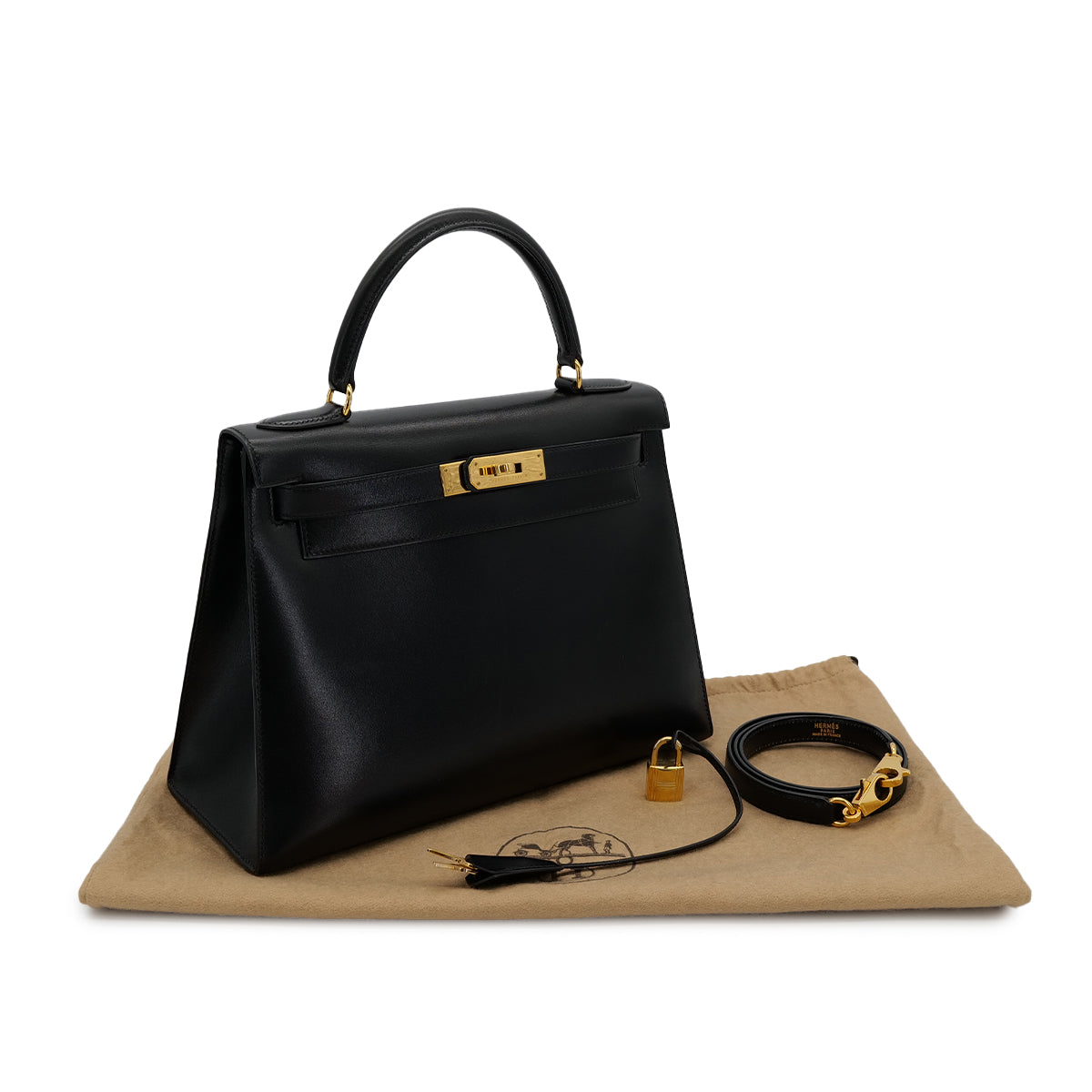 HERMES KELLY 28 SELLIER BLACK BOXCALF HAND SHOULDER BAG 〇X GHW 90304099