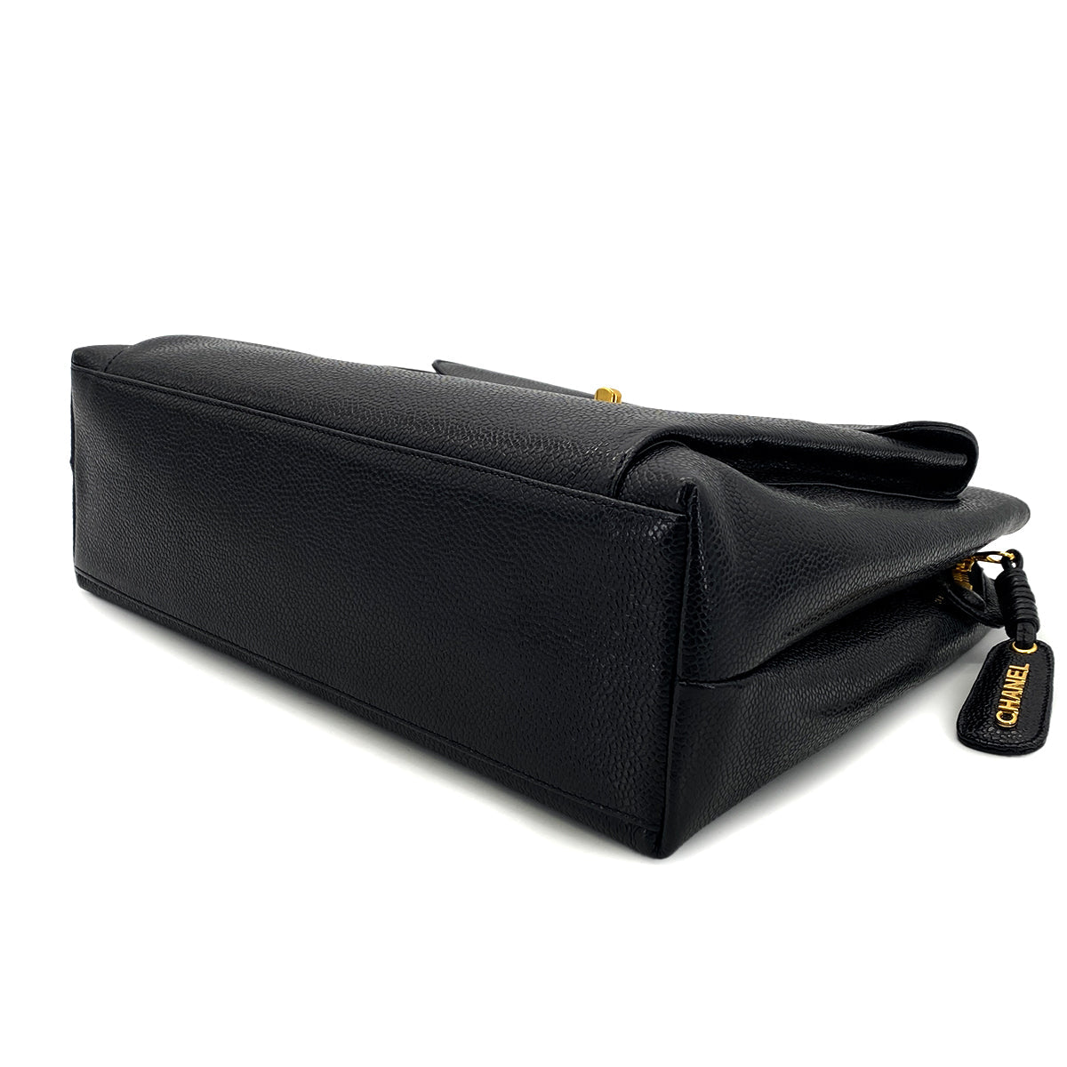 CHANEL VINTAGE TURN LOCK CHAIN TOTE SHOULDER BAG BLACK CAVIAR SKIN 90304102