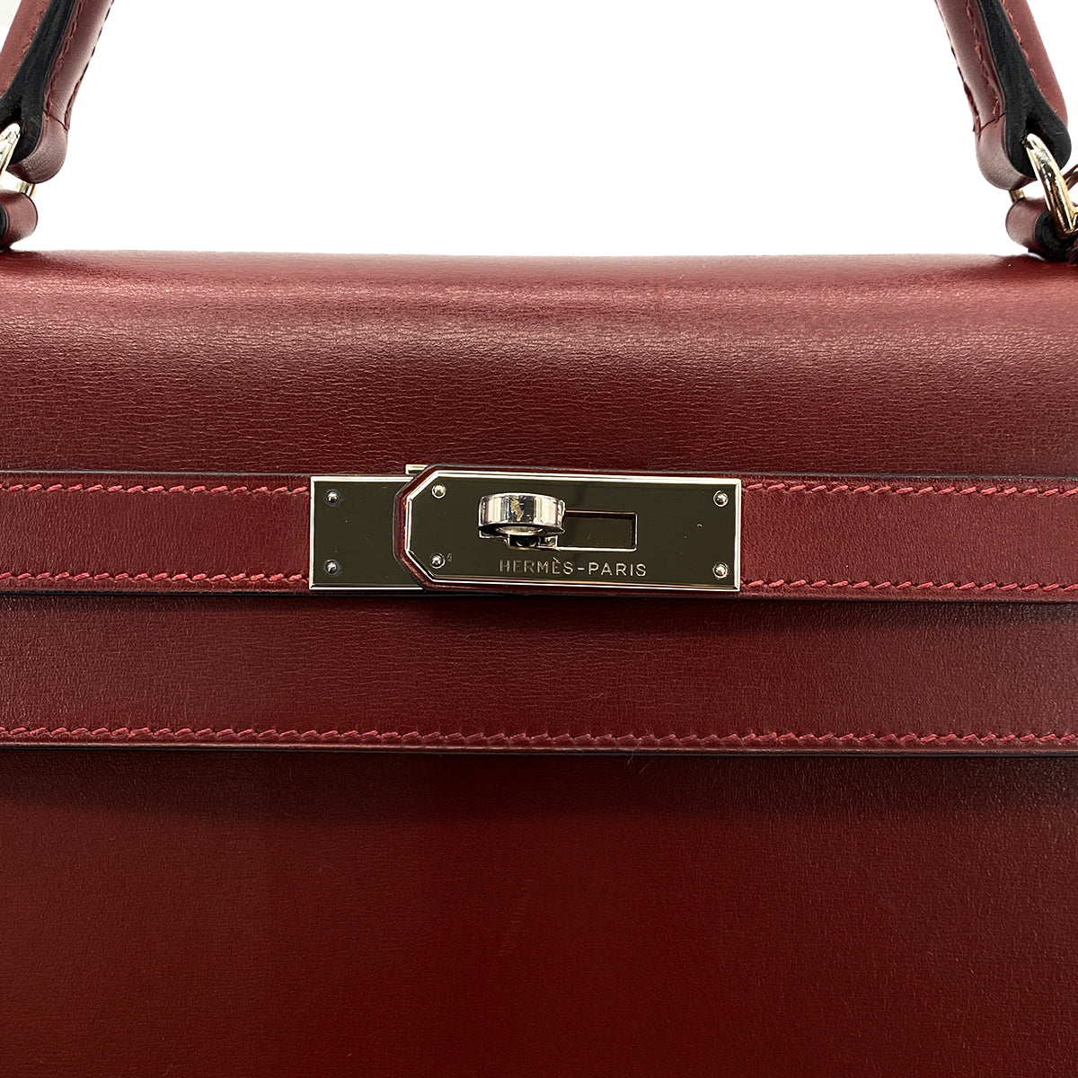 HERMES KELLY 32 SELLIER ROUGE H BOX CALF HAND BAG □F PHW 90304177