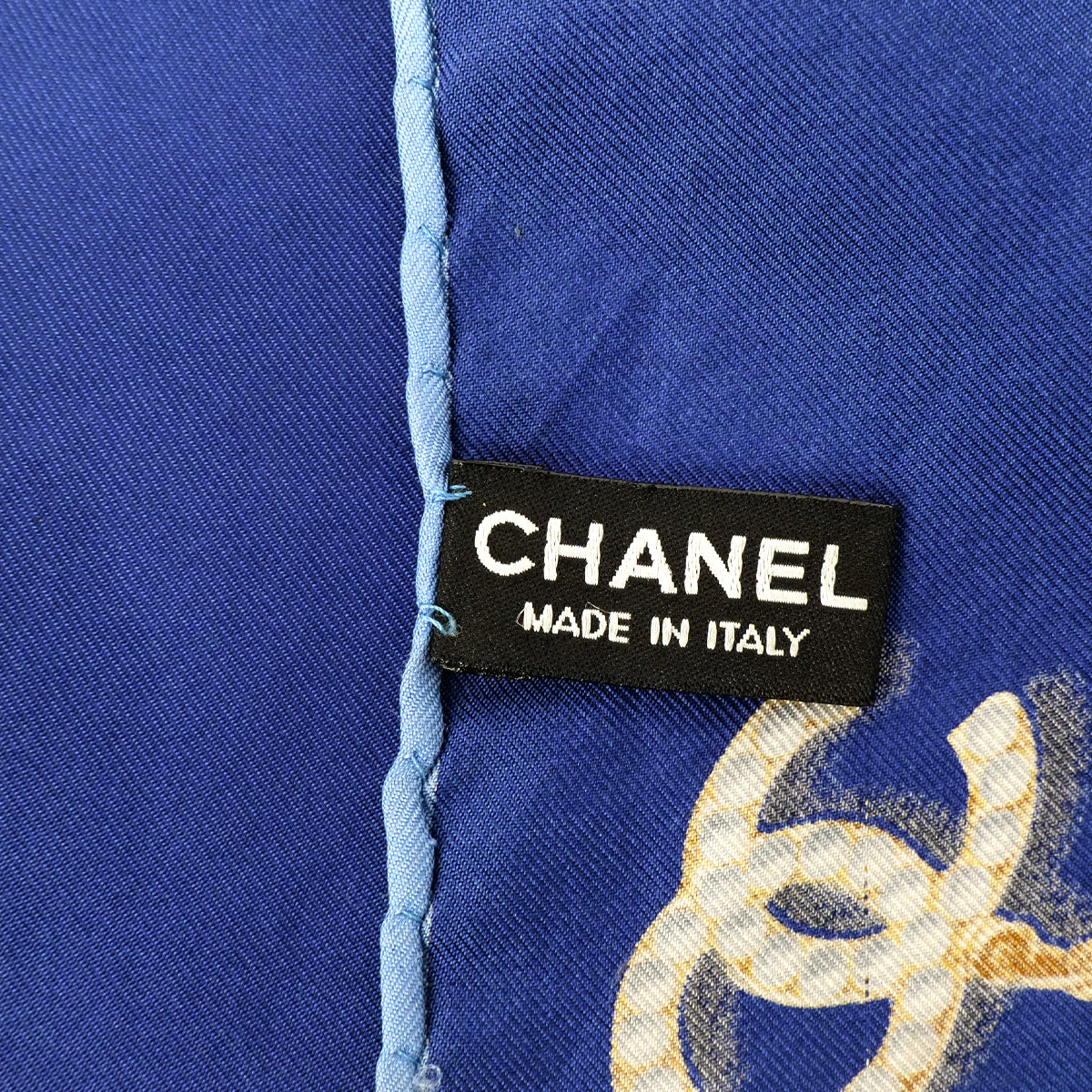 CHANEL VINTAGE SCARF COCOMARK PEARL PATTERN NAVY WHITE SILK 90304190