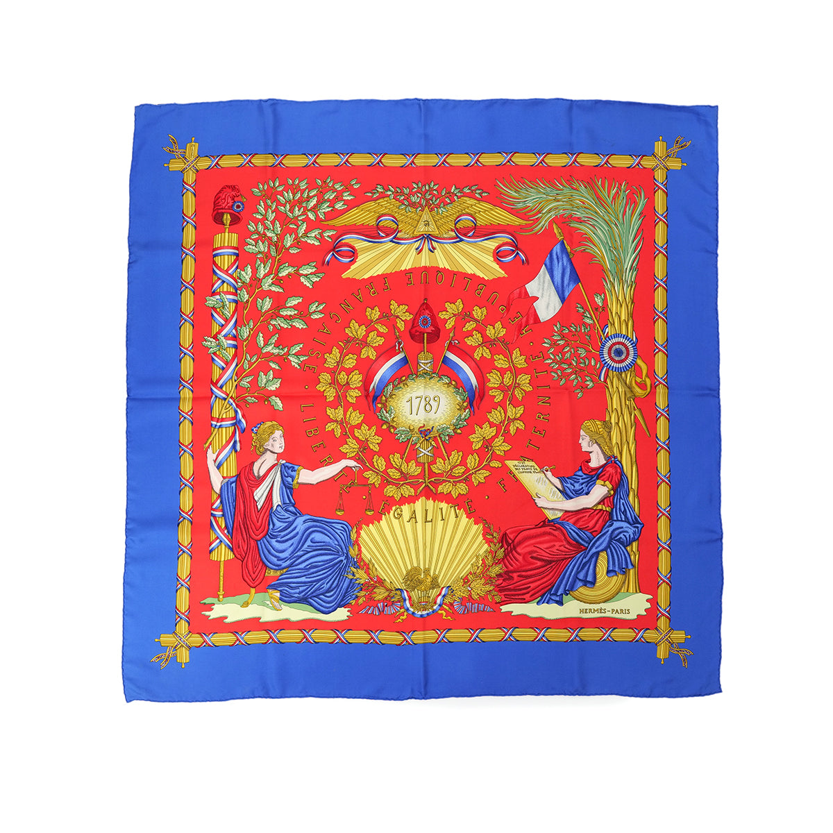 HERMES CARRE 90 LIBERTE EGALITE FRATERNITE REPUBLIQUE FRANCAISE 1789 SCARF SILK MULTICOLOR 90304196