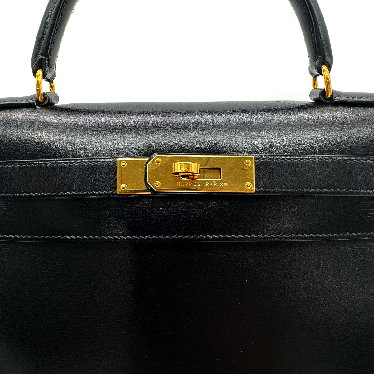 HERMES KELLY 28 SELLIER BLACK BOXCALF HAND SHOULDER BAG 〇X GHW 90304697 - PURPOSE