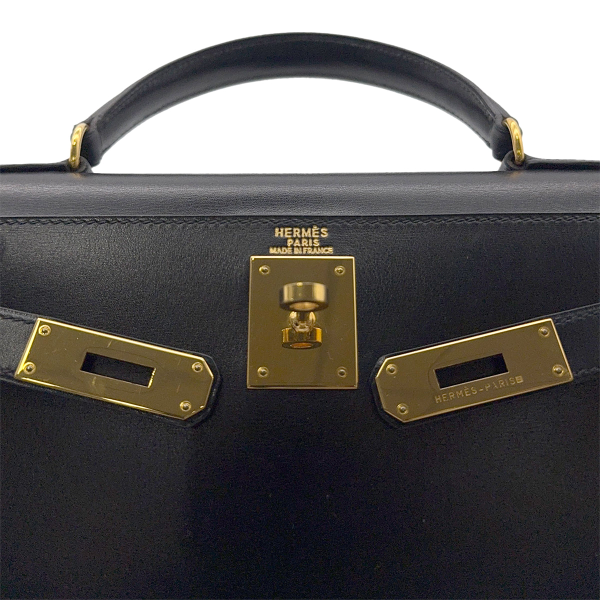 HERMES KELLY 28 SELLIER BLACK BOXCALF HAND SHOULDER BAG 〇X GHW 90304697 - PURPOSE
