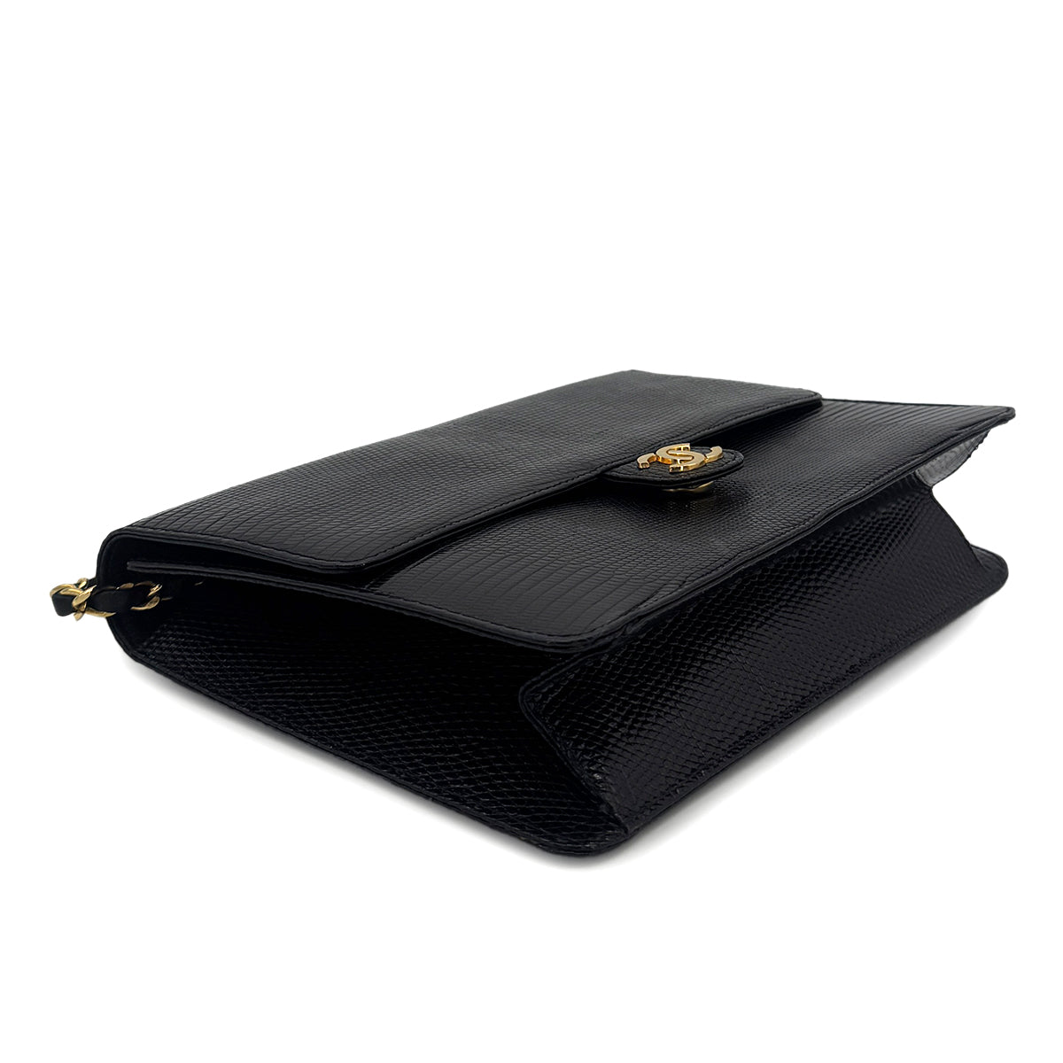 CHANEL VINTAGE CHAIN SHOULDER BAG BLACK LIZARD 90304712